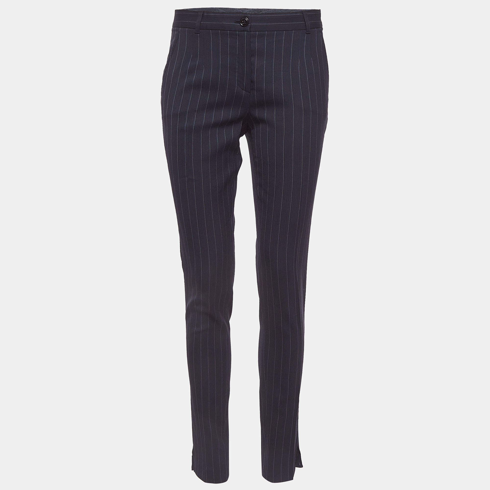 Dolce & Gabbana Navy Blue Pinstripe Wool Formal Trousers M