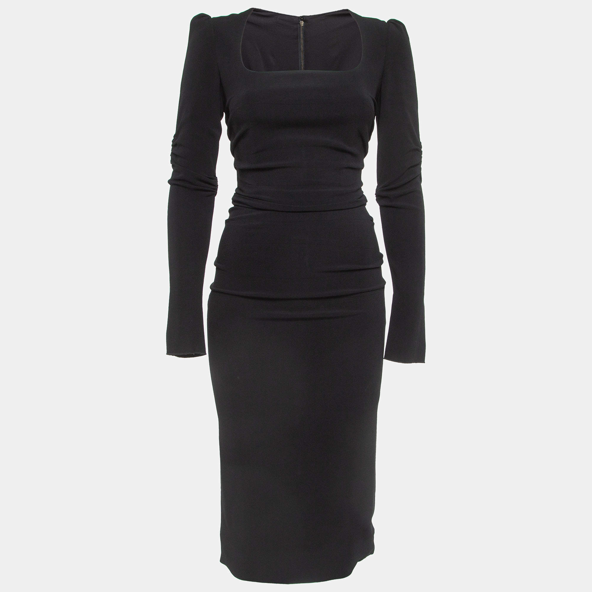 Pre Owned Dolce & Gabbana Black Ruched Jersey Long Sleeve Mid Dresses S