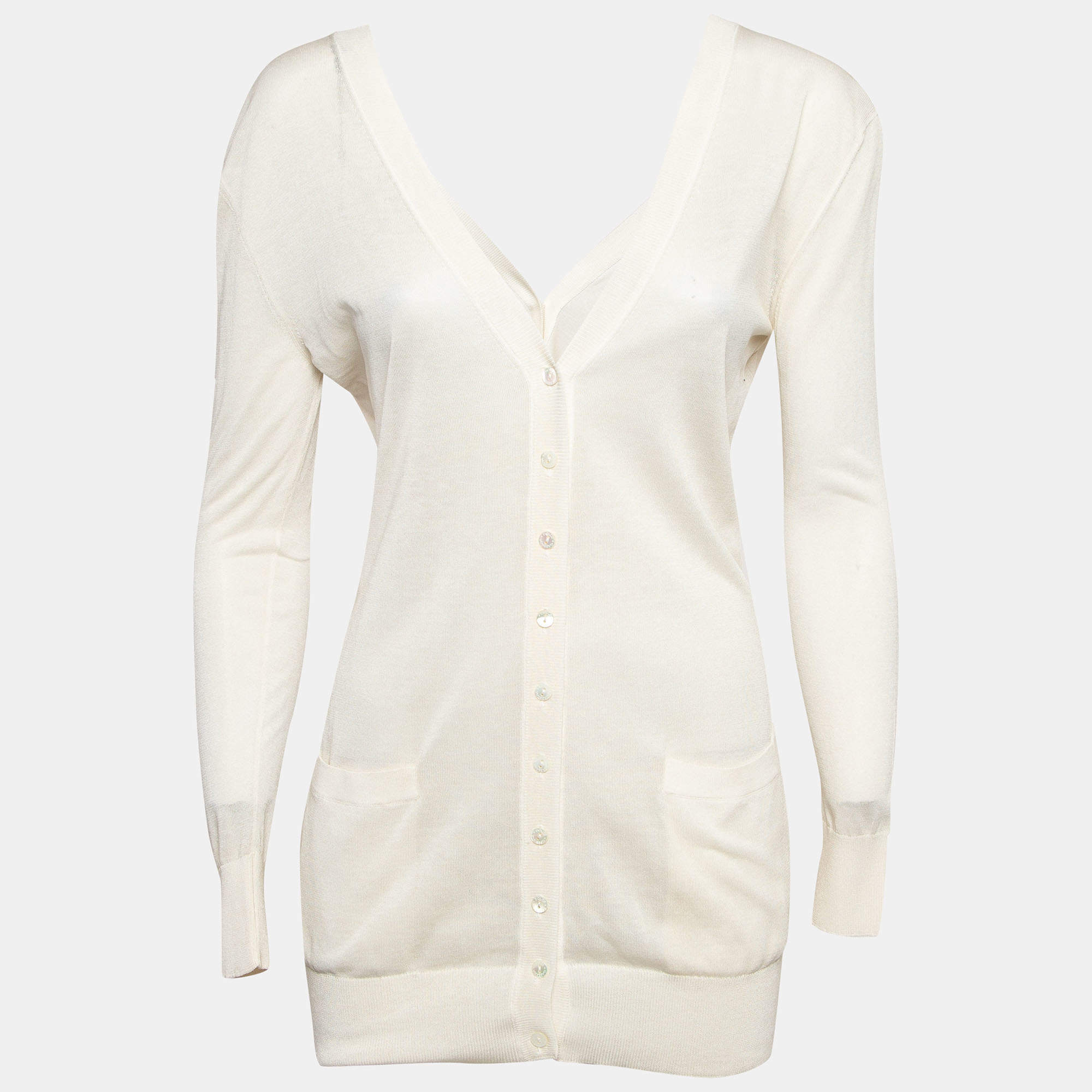 Pre Owned Dolce & Gabbana Cream Knit Back and Front Buttoned Cardigan S