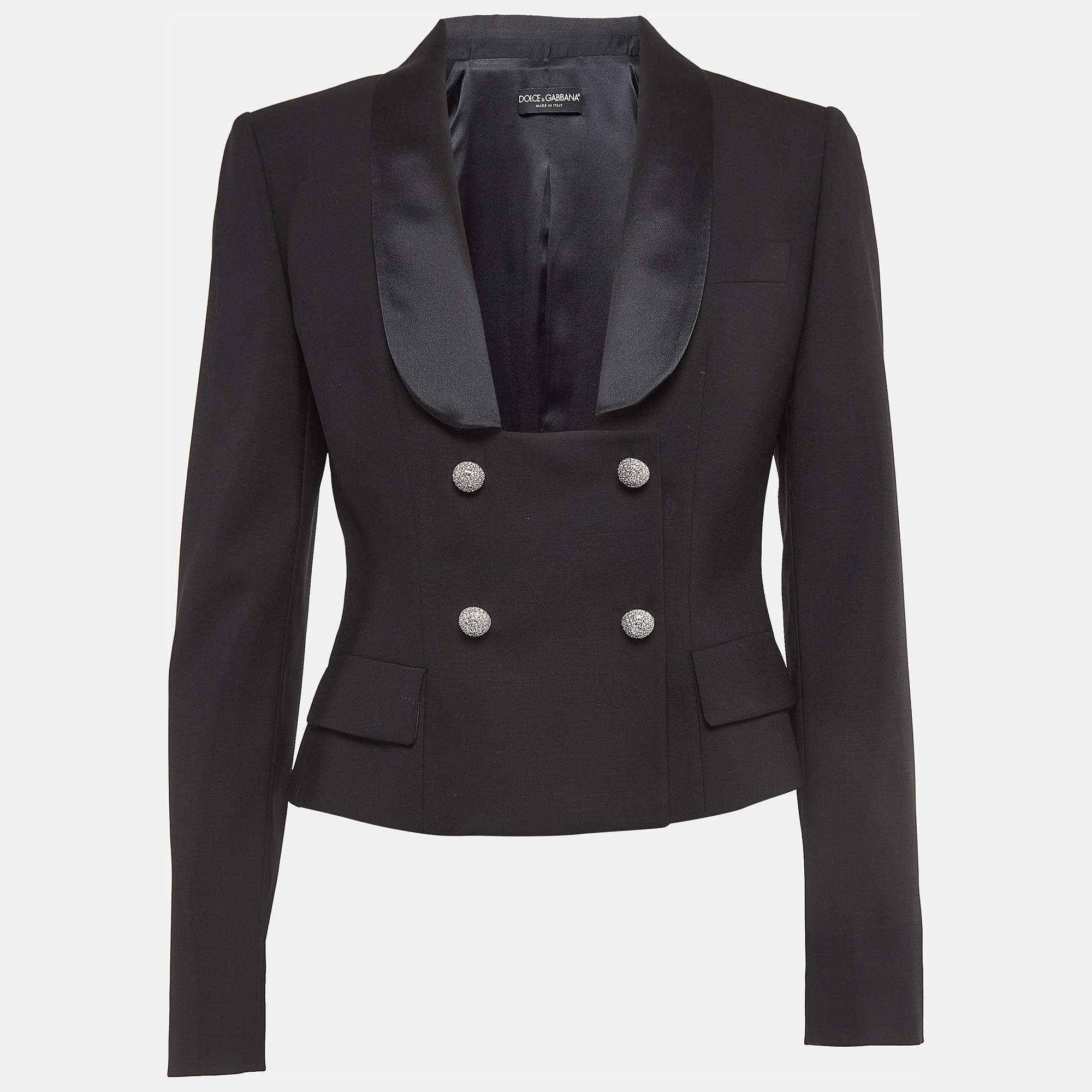 Dolce & Gabbana Black Gabardine Embellished Button Double Breasted Blazer M