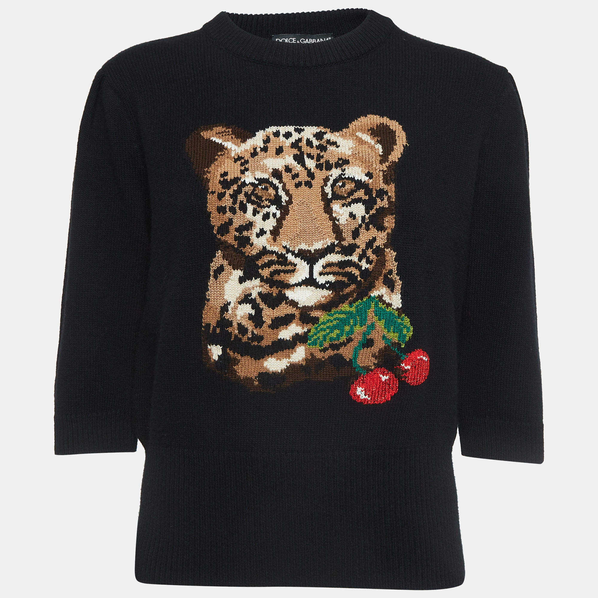 Pre Owned Dolce & Gabbana Black Patterned Wool Blend Sweater L