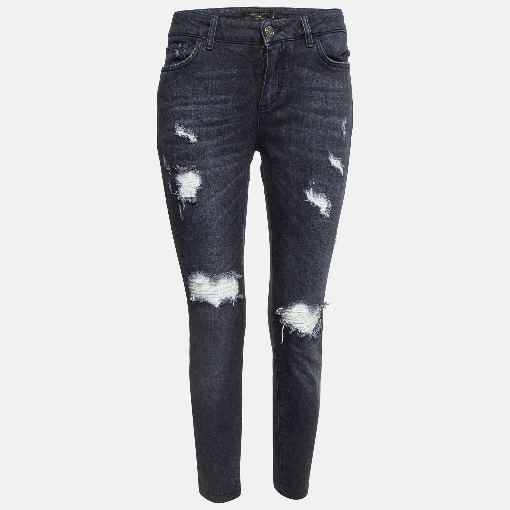 Pre Owned Dolce & Gabbana Navy Blue Ripped Jeans Pretty Fit Jeans M Waist 32"