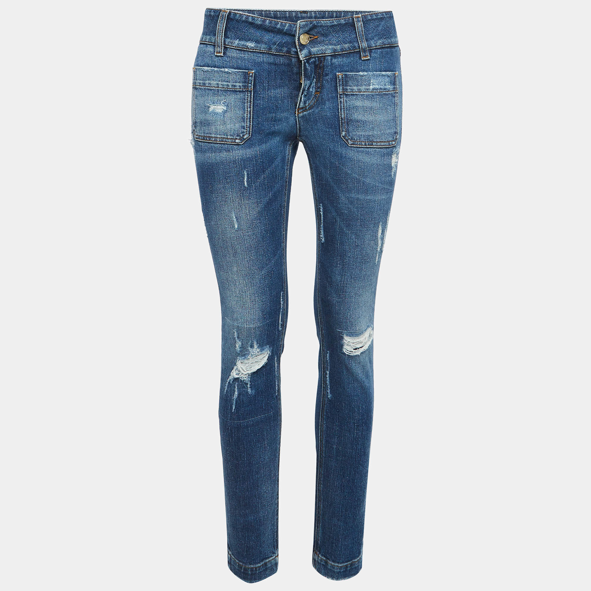 Pre Owned Dolce & Gabbana Blue Washed Denim Distressed Jeans S Waist 28"