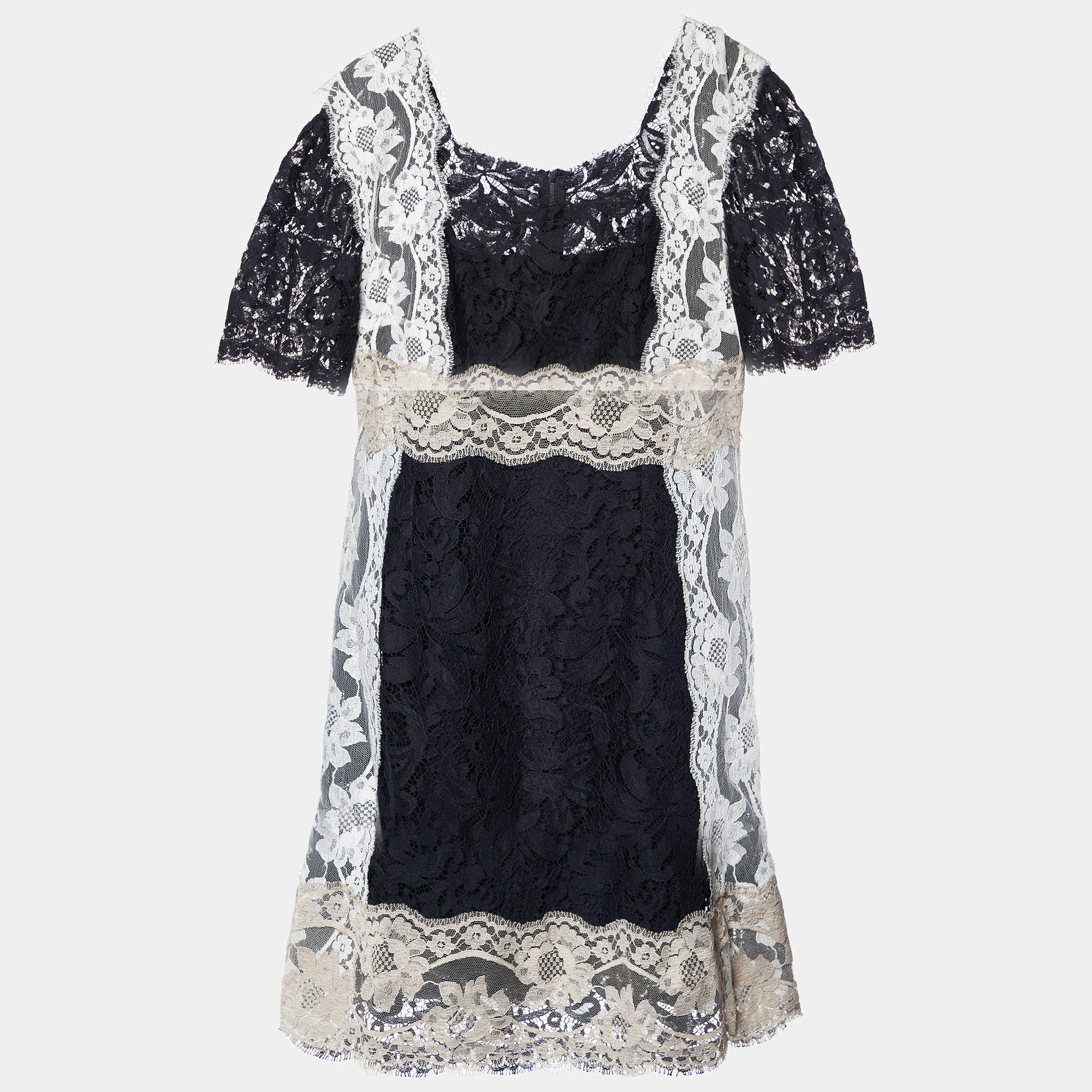 Pre Owned Dolce & Gabbana Black Floral Lace Mini Dress L