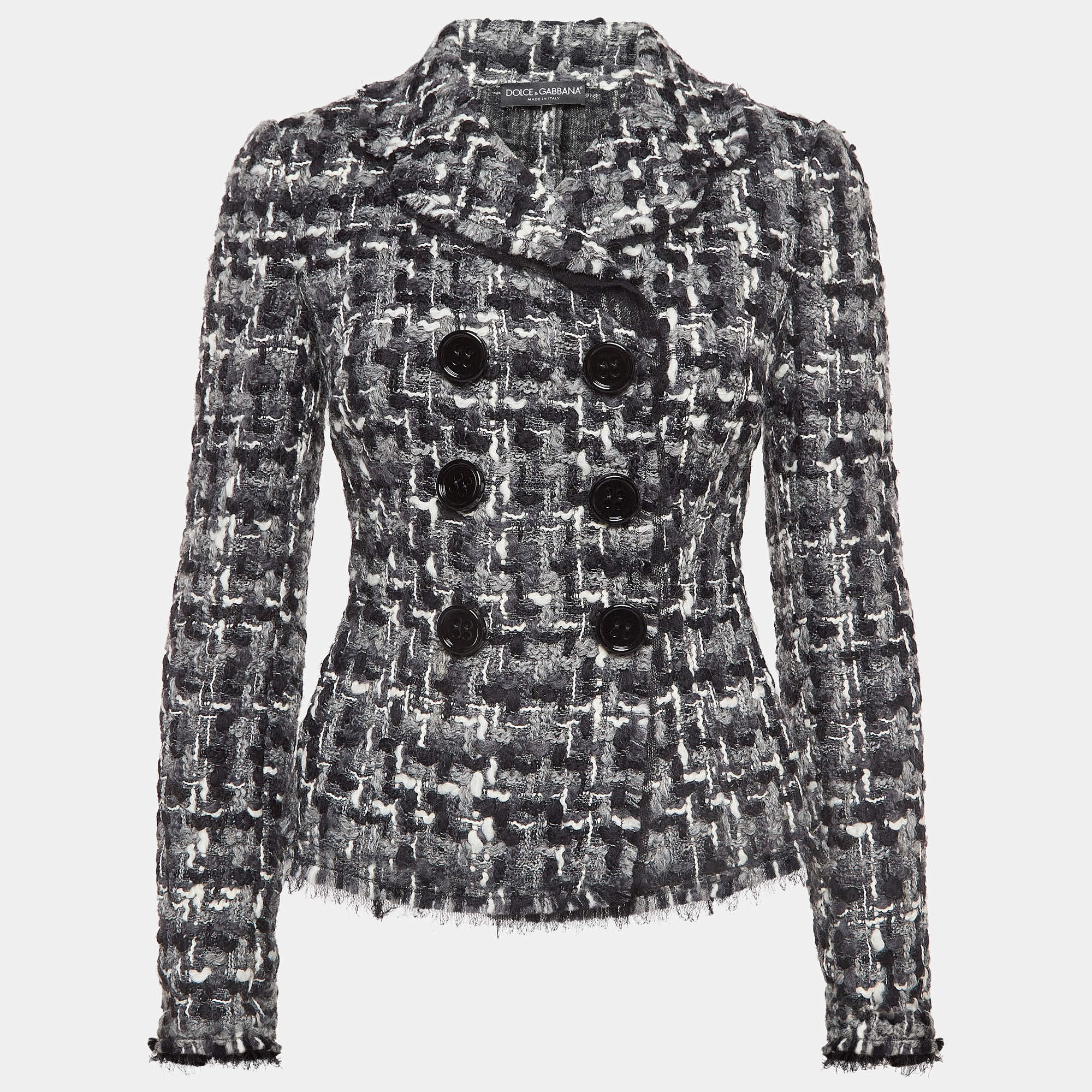 Pre Owned Dolce & Gabbana Monochrome Tweed Double Breasted Blazer S