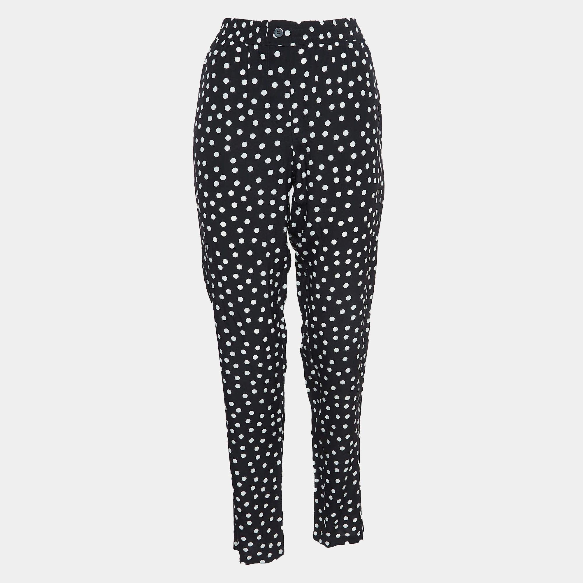 Pre Owned Dolce & Gabbana Monochrome Polka Dot Silk Pants M