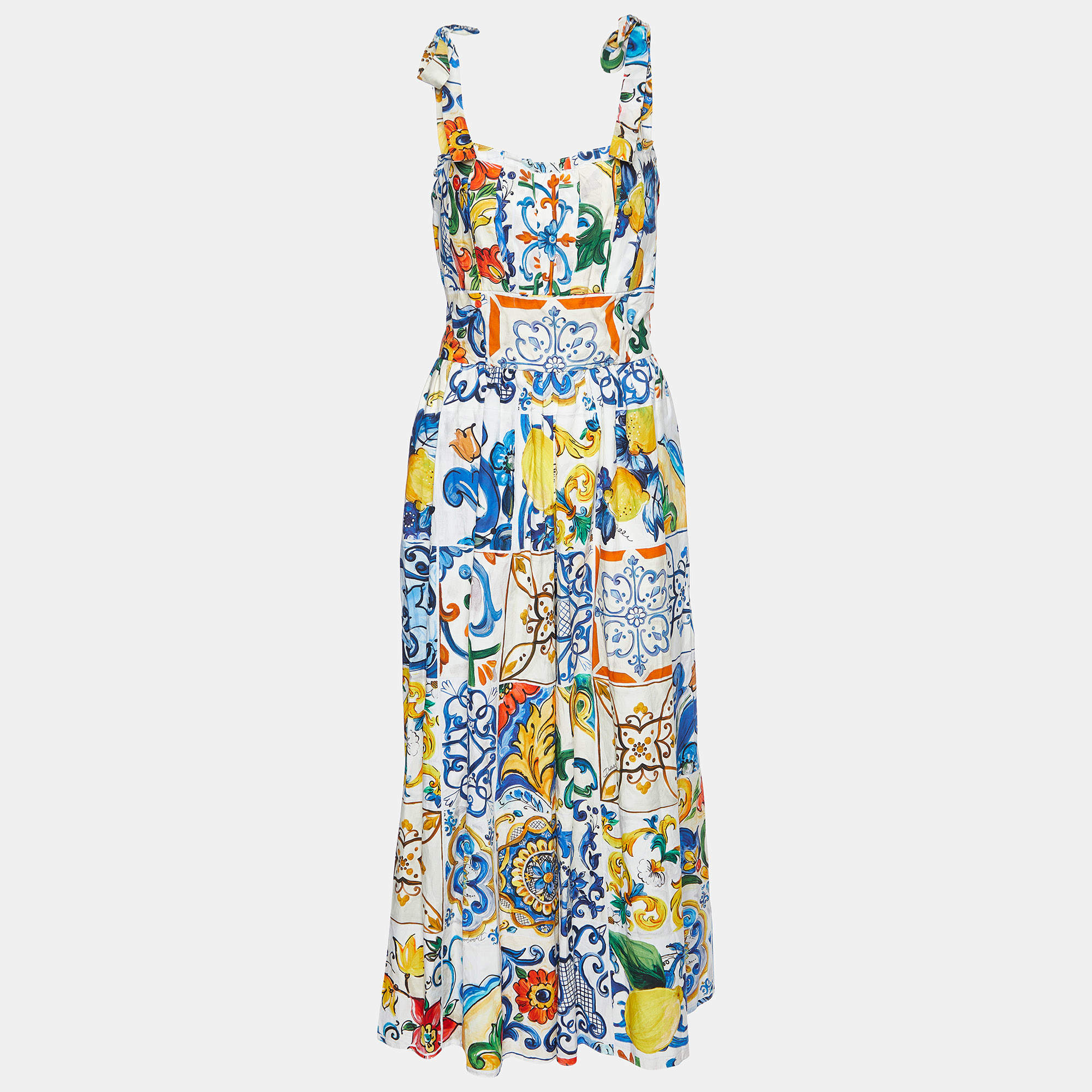 Dolce & Gabbana Multicolor Majolica Print Cotton Square Neck Jumpsuit L