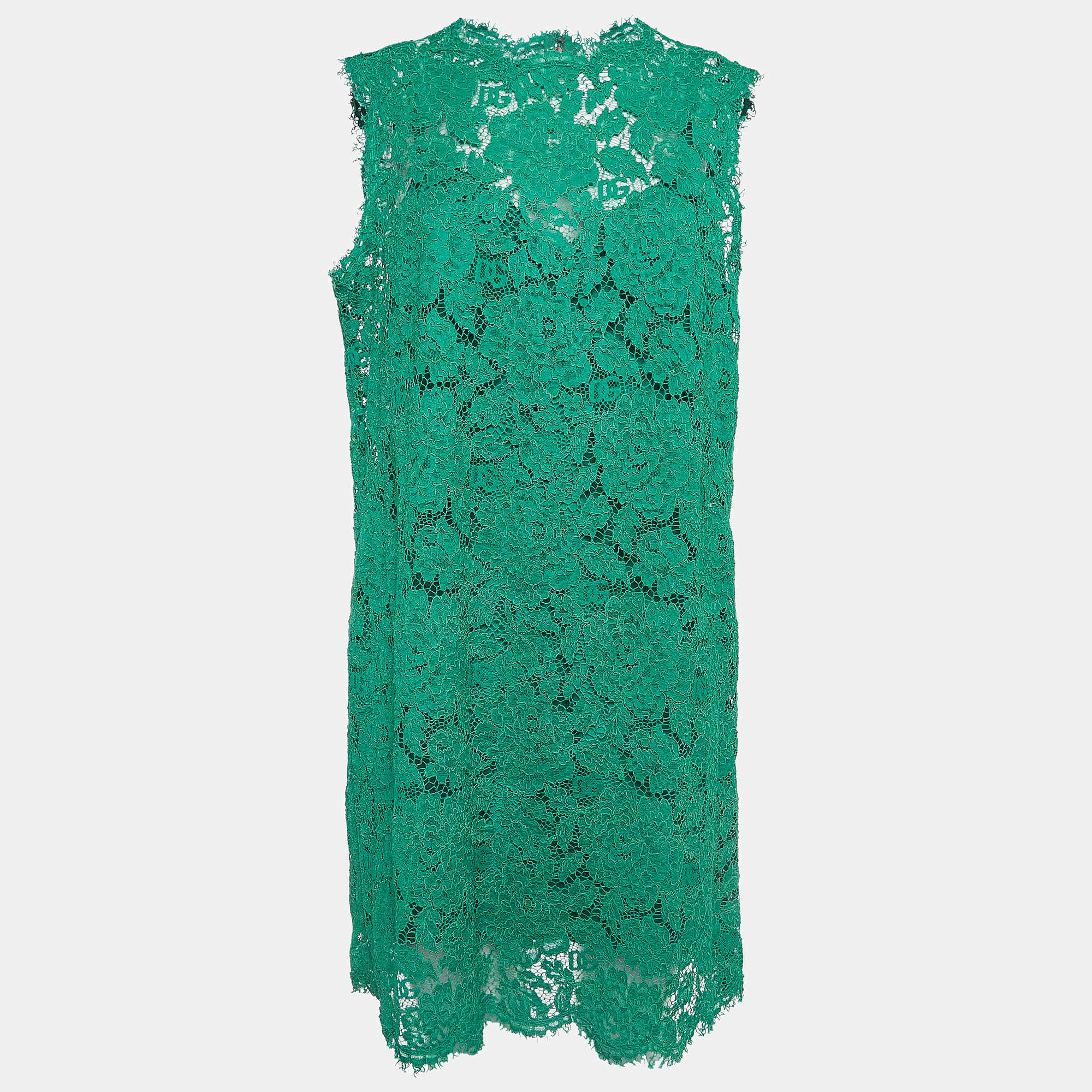 Pre Owned Dolce & Gabbana Green Floral Lace Mini Dress XL