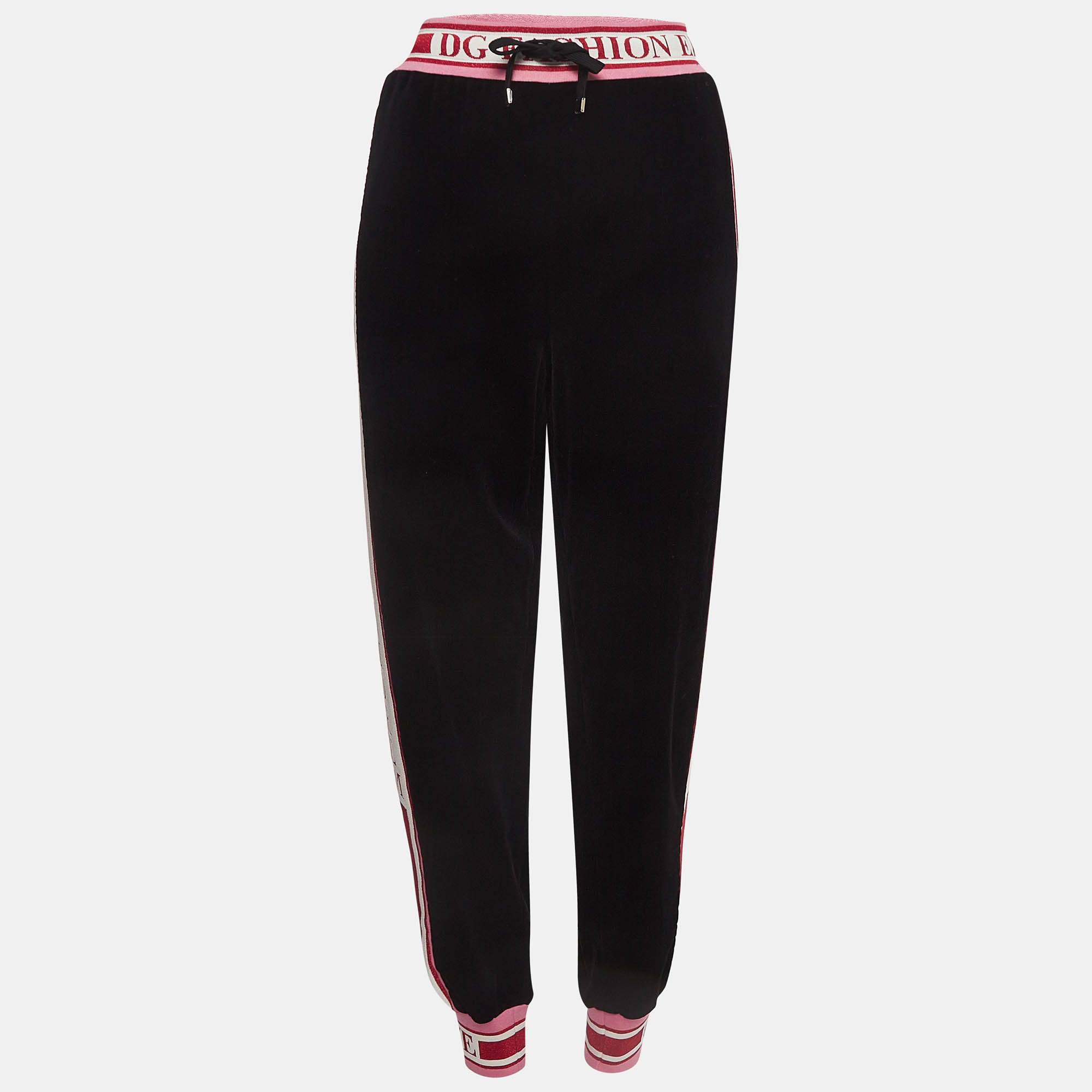 Pre Owned Dolce & Gabbana Black Side Stripe Velvet Joggers M