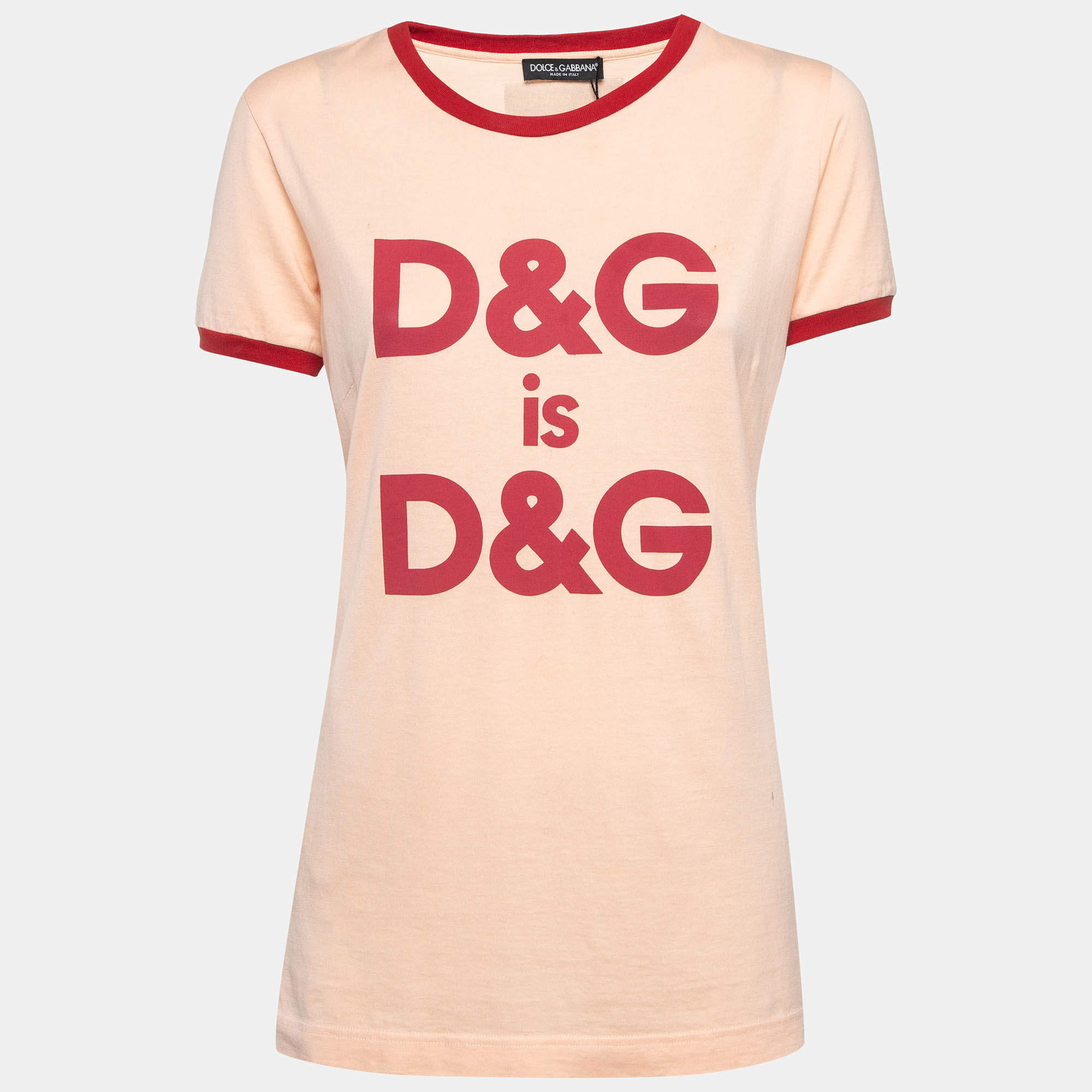 Pre Owned Dolce & Gabbana Pink D&G Print Cotton T-Shirt S