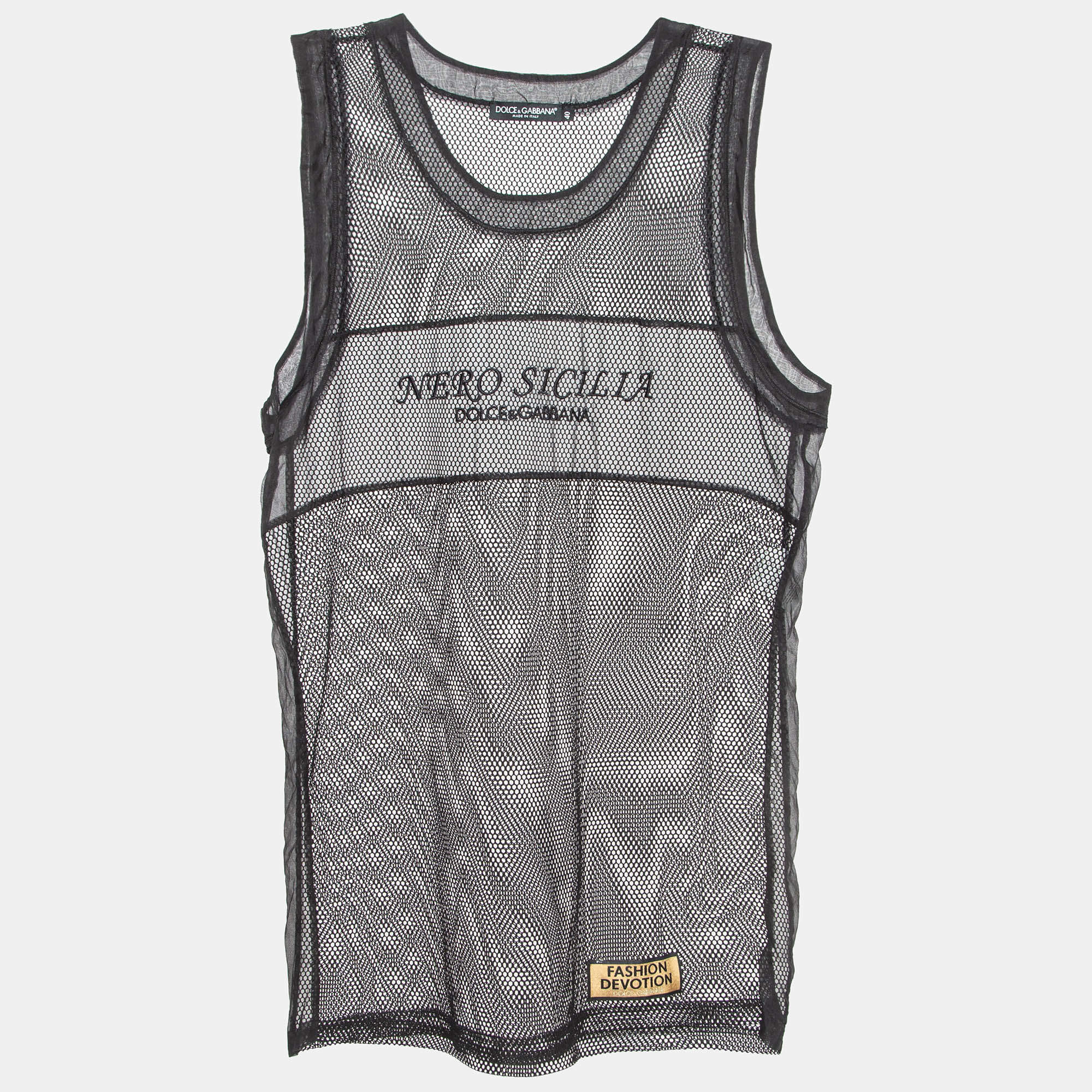 Pre Owned Dolce & Gabbana Black Silk Trim Mesh Sheer Tank Top S