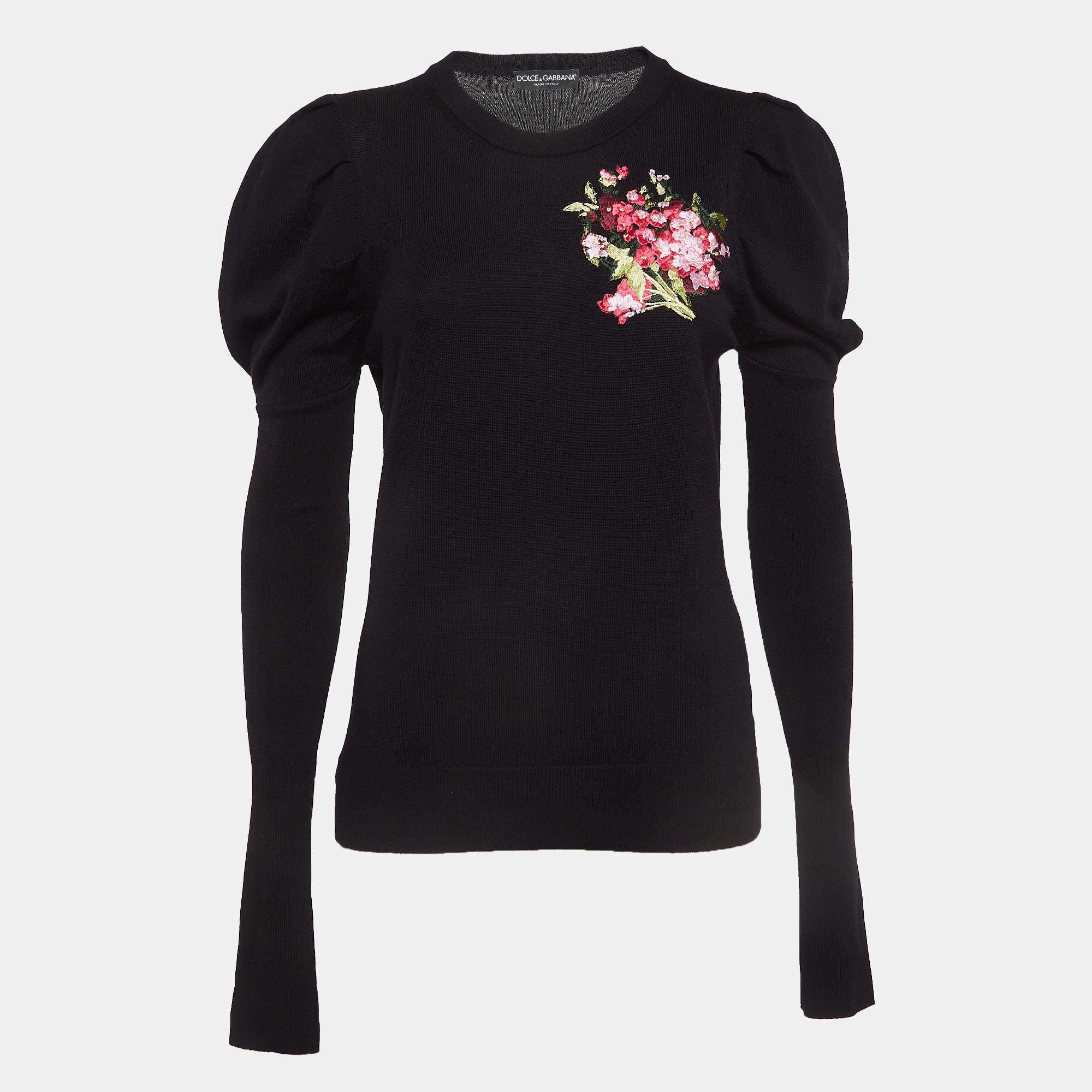 مملوكة مسبقًا Dolce & Gabbana Black Floral Embroidered Wool Sweater M
