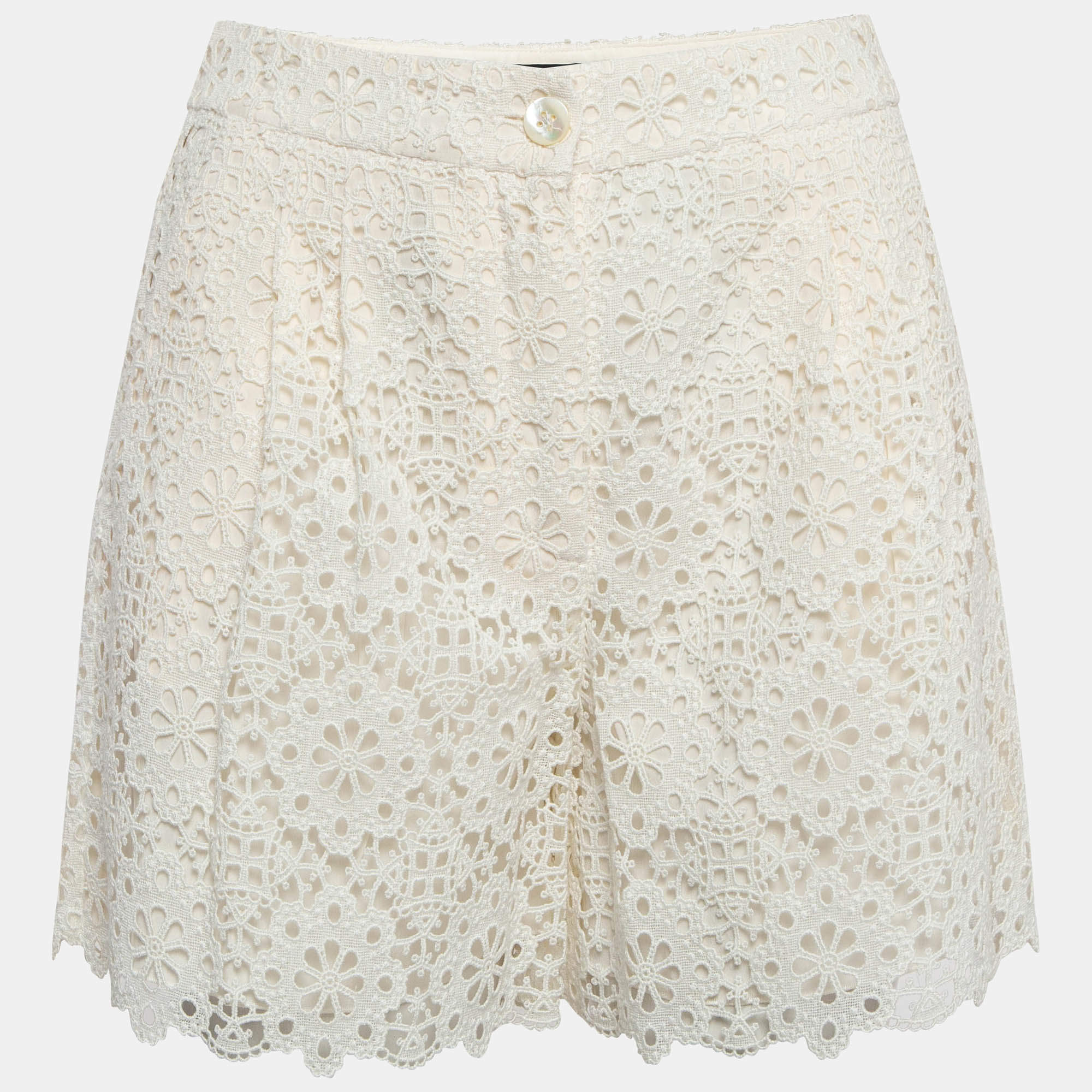 Pre Owned Dolce & Gabbana White Floral Cotton Lace Shorts S