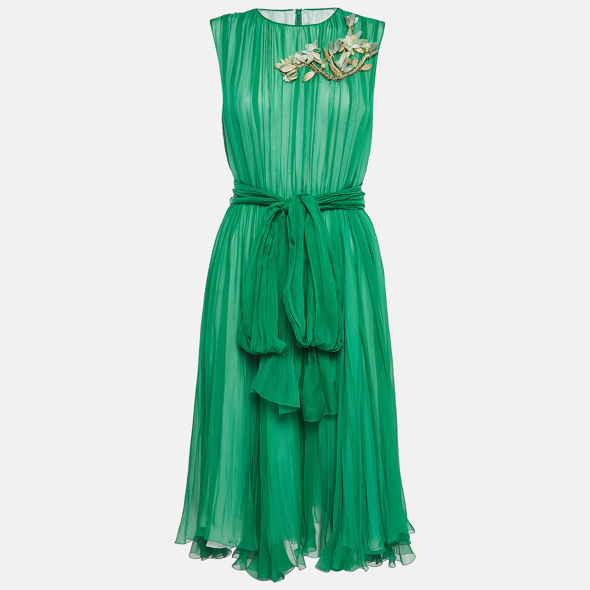 Pre Owned Dolce & Gabbana Green Embellished Silk Blend Short Dress L