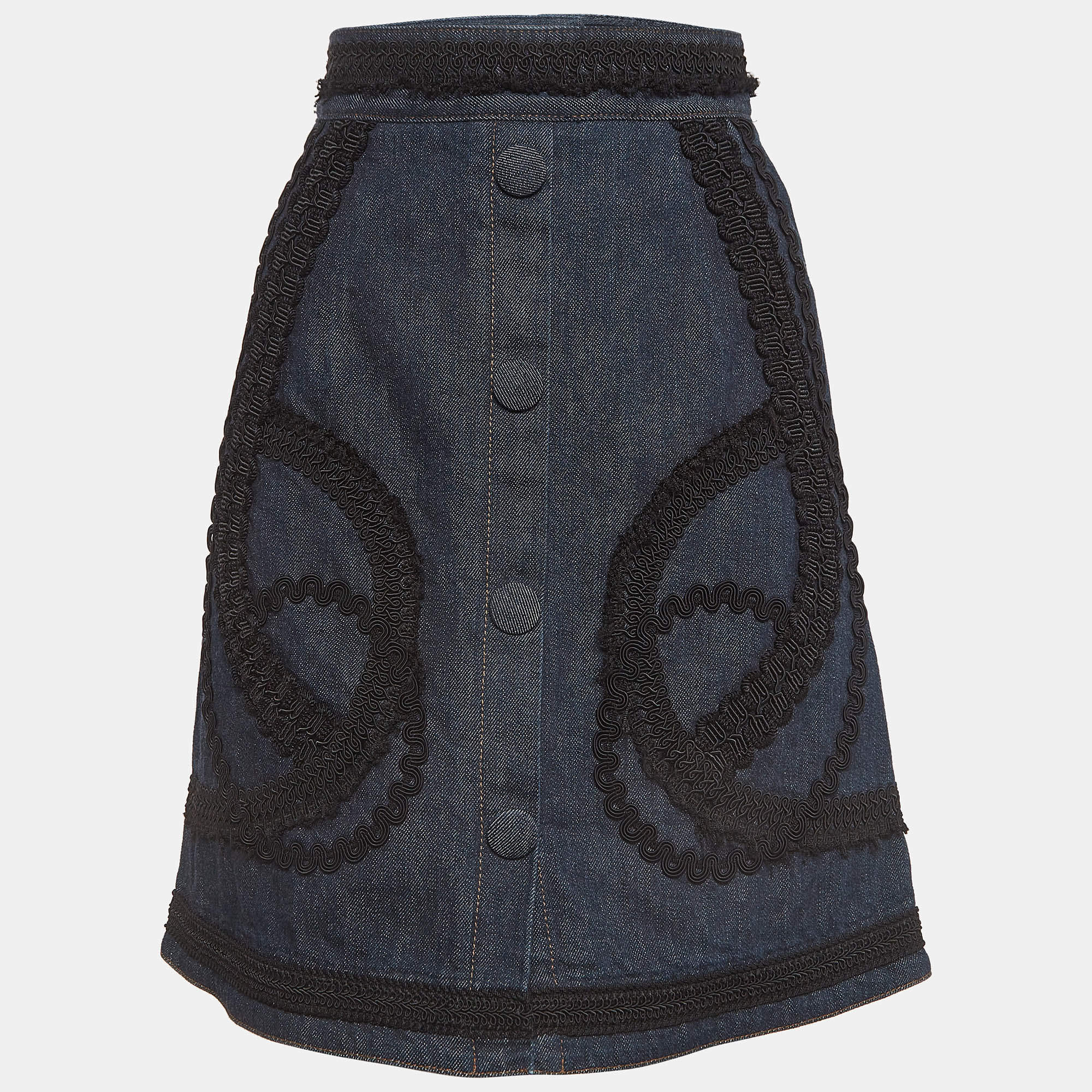 Pre Owned Dolce & Gabbana Blue Lace Embroidered Denim Skirt S