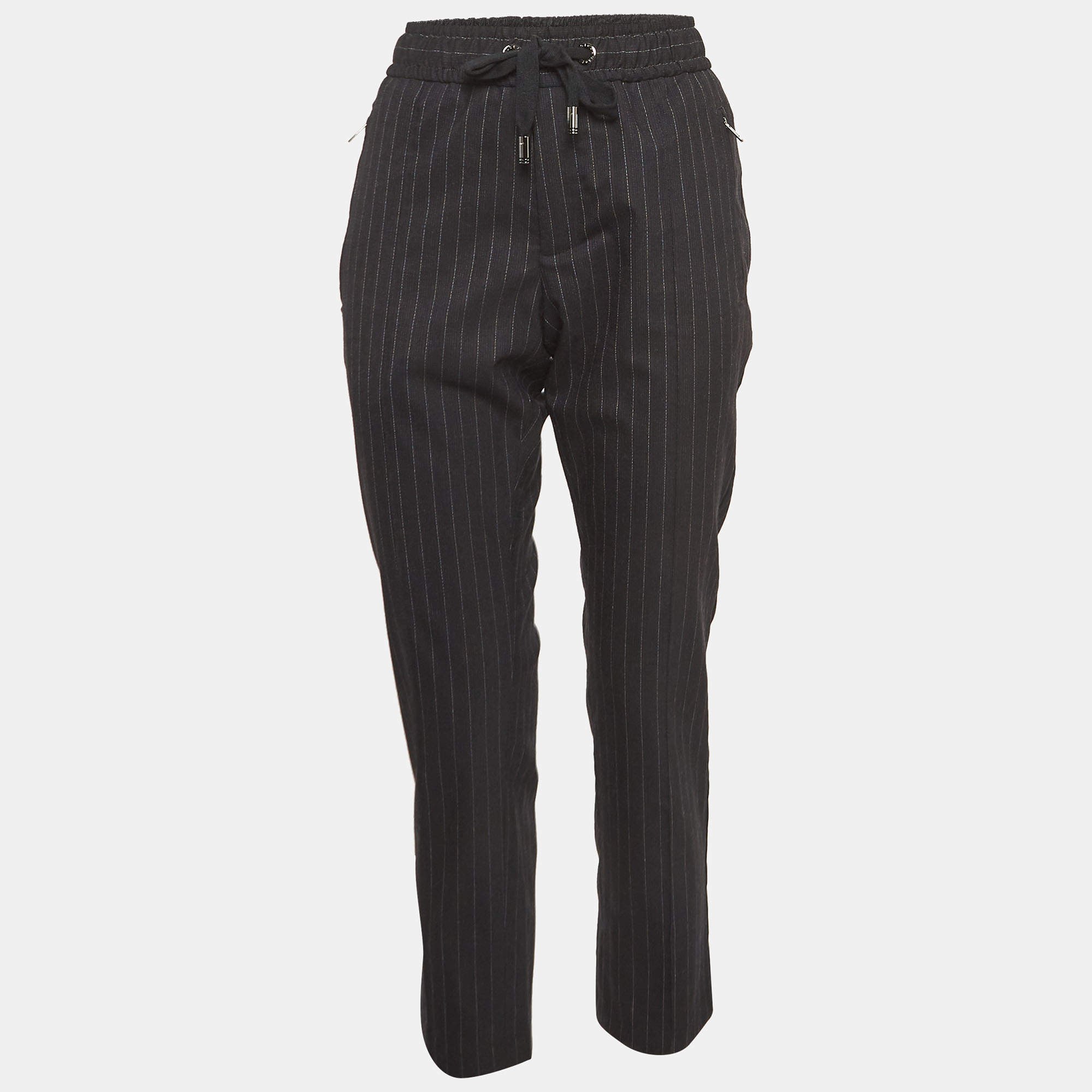 Pre Owned Dolce & Gabbana Dark Grey Pink Stripe Wool Blend Trousers M