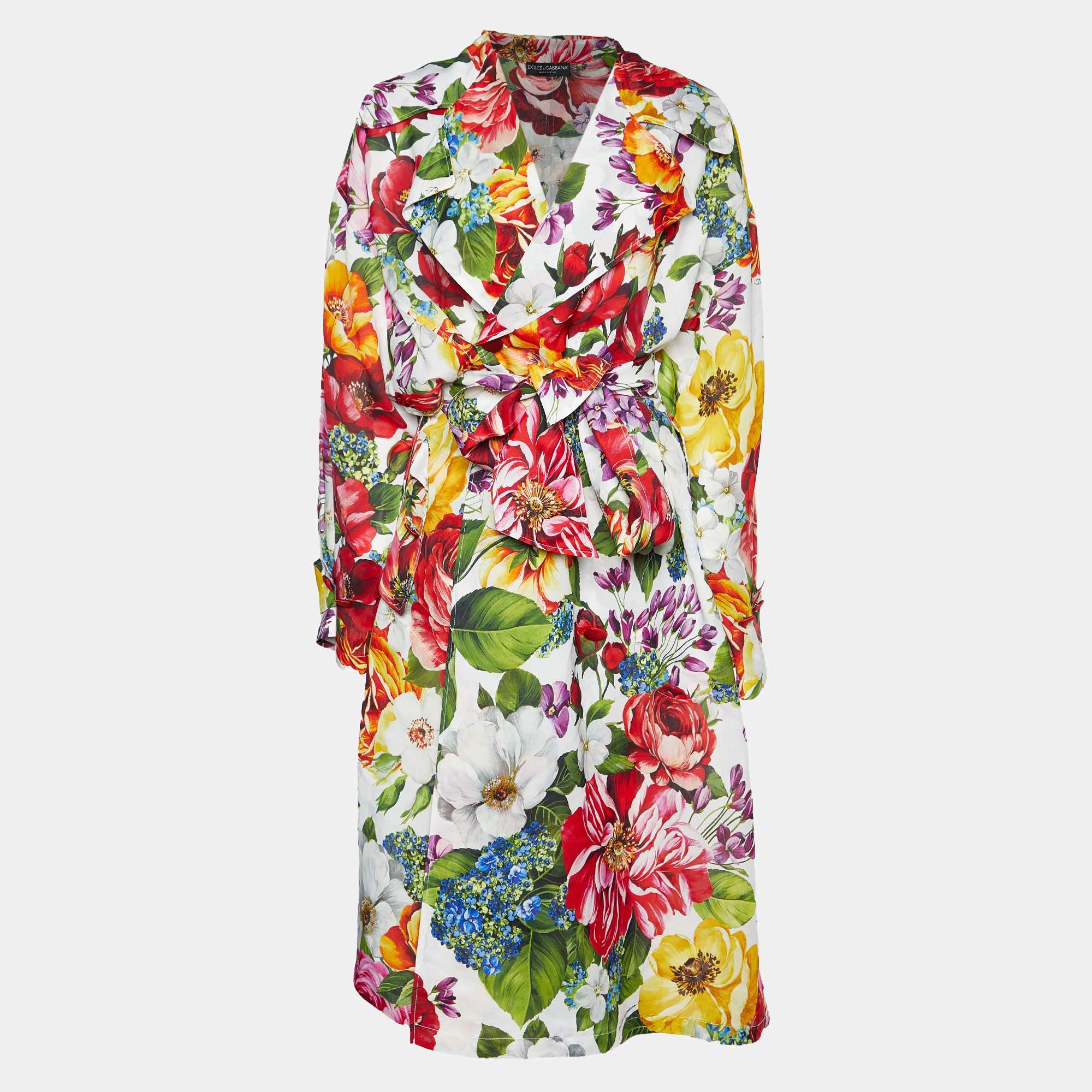 Dolce & Gabbana Multicolor Floral Print Silk Blend Trench Coat S