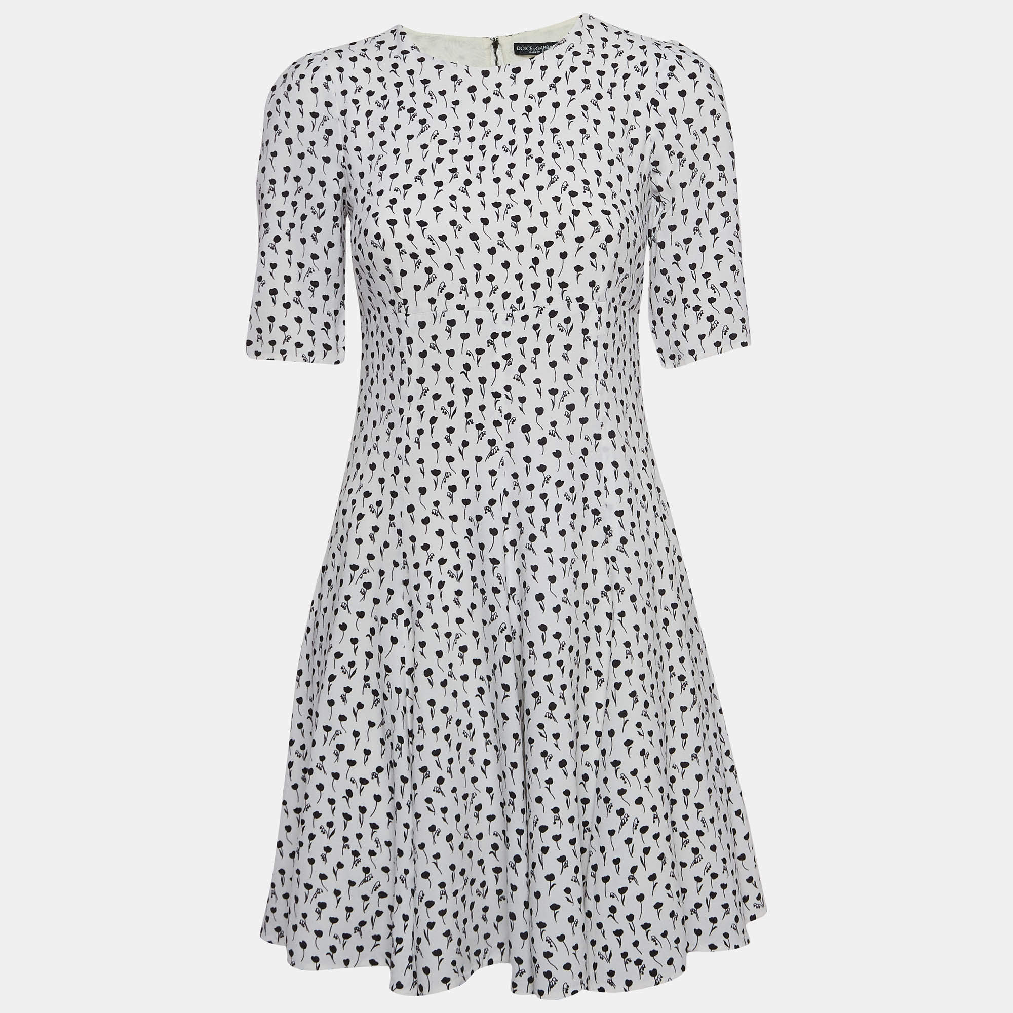 Pre Owned Dolce & Gabbana White Floral Print Crepe Mini Dress S