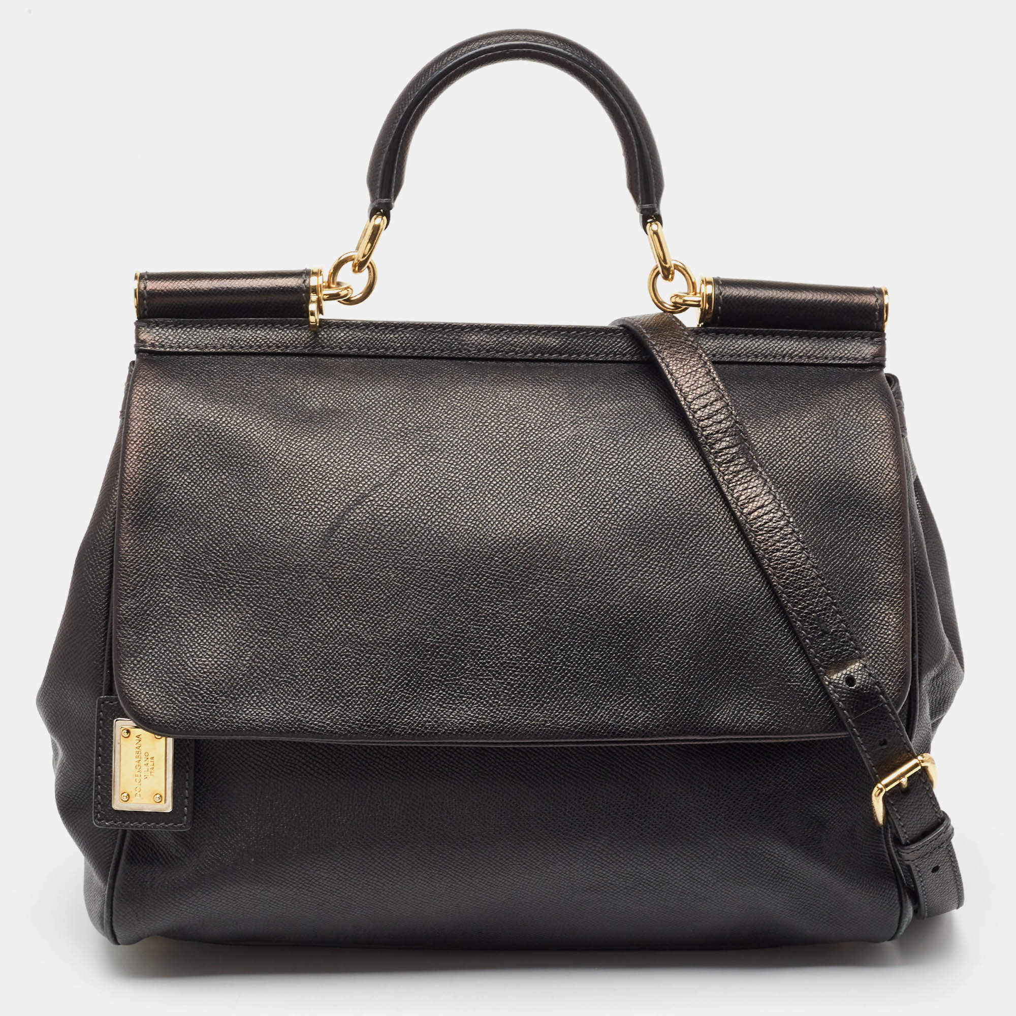 Pre Owned Dolce & Gabbana Black Leather Large Miss Sicily Top Handle Bag