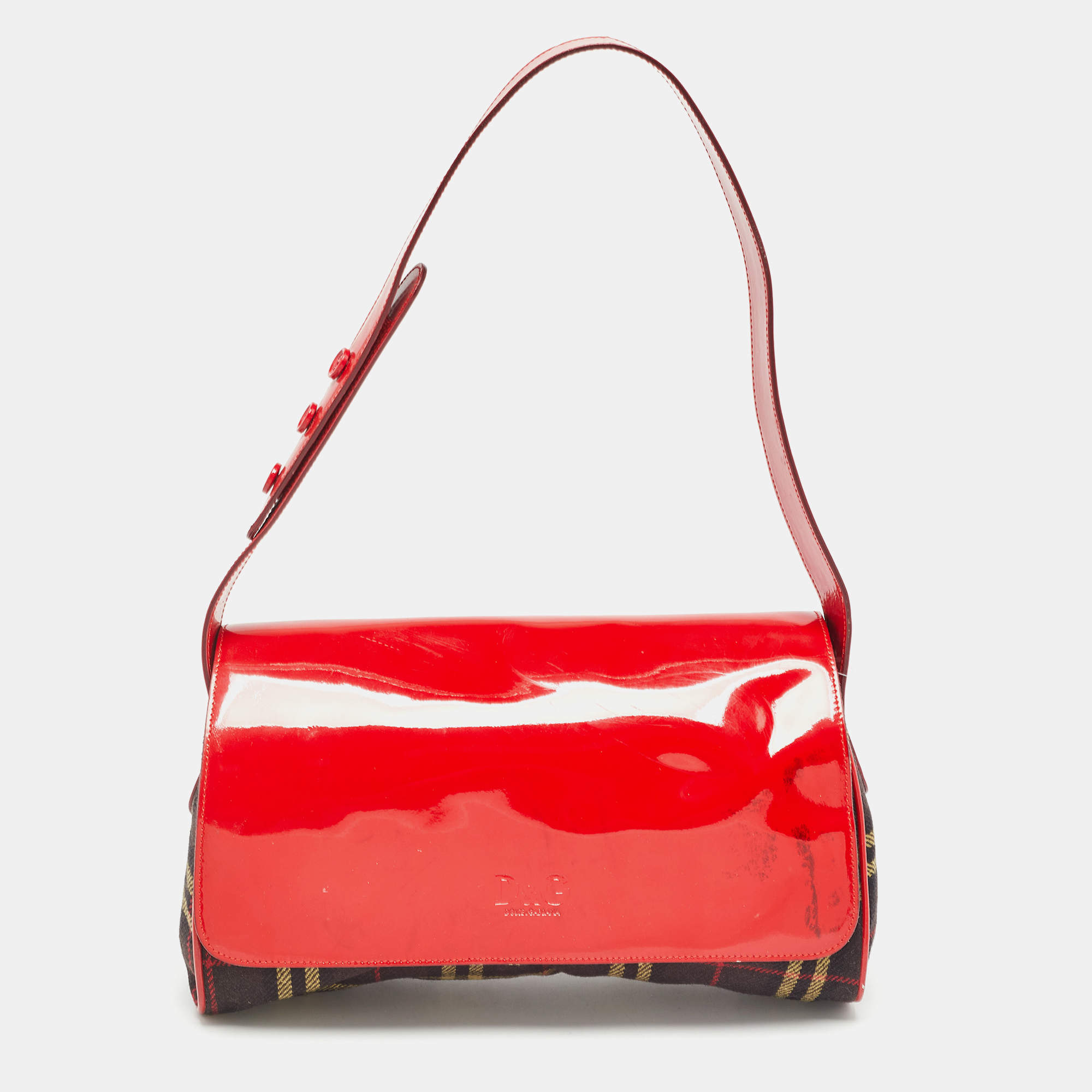 Pre Owned Dolce & Gabbana Multicolor Wool and Patent Leather Shoulder Bag