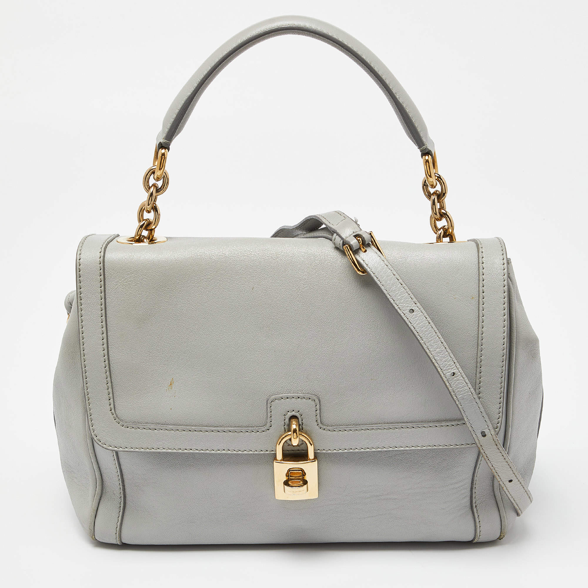 Pre Owned Dolce & Gabbana Grey Leather Padlock Top Handle Bag