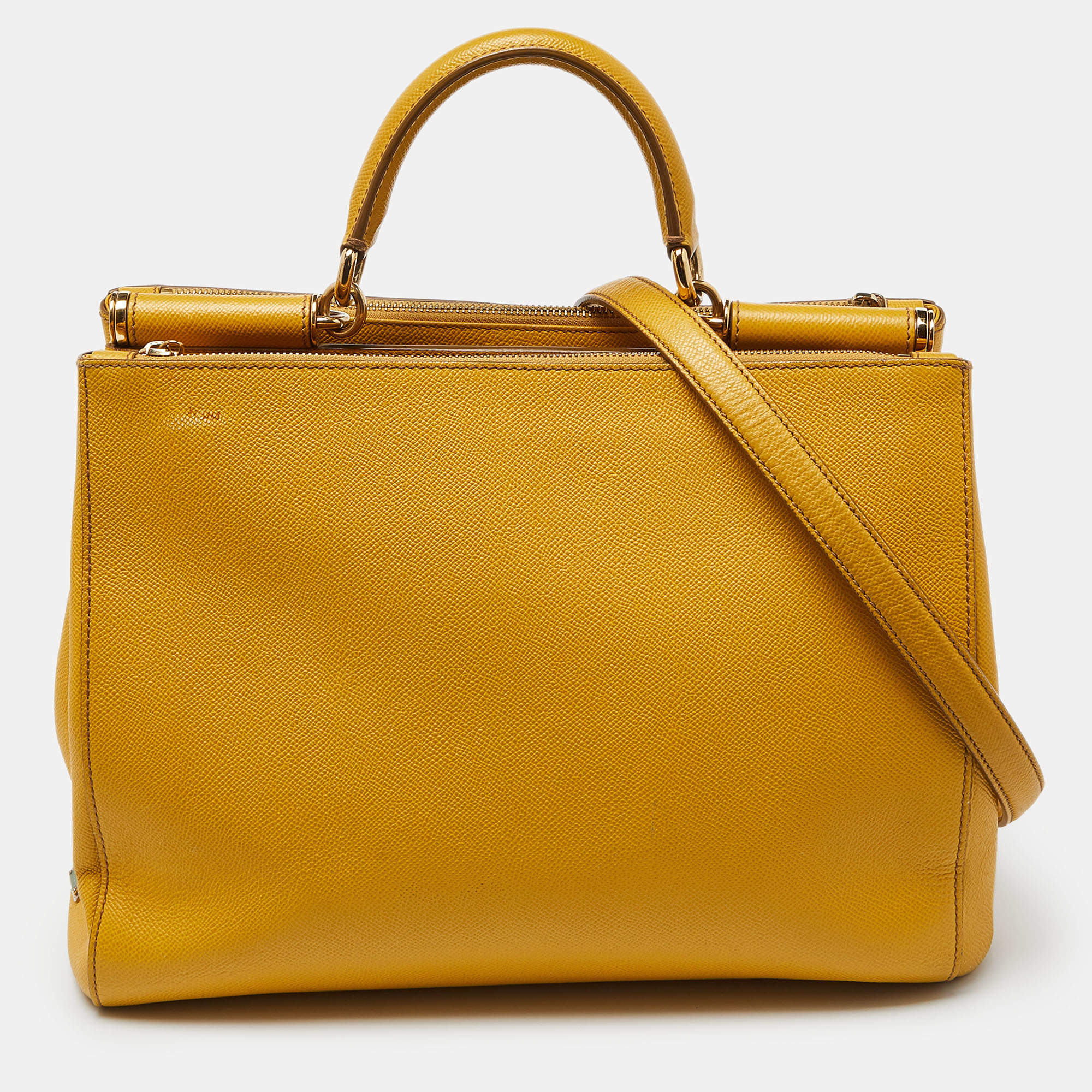 Dolce & Gabbana Yellow Leather Large Sicily Tote