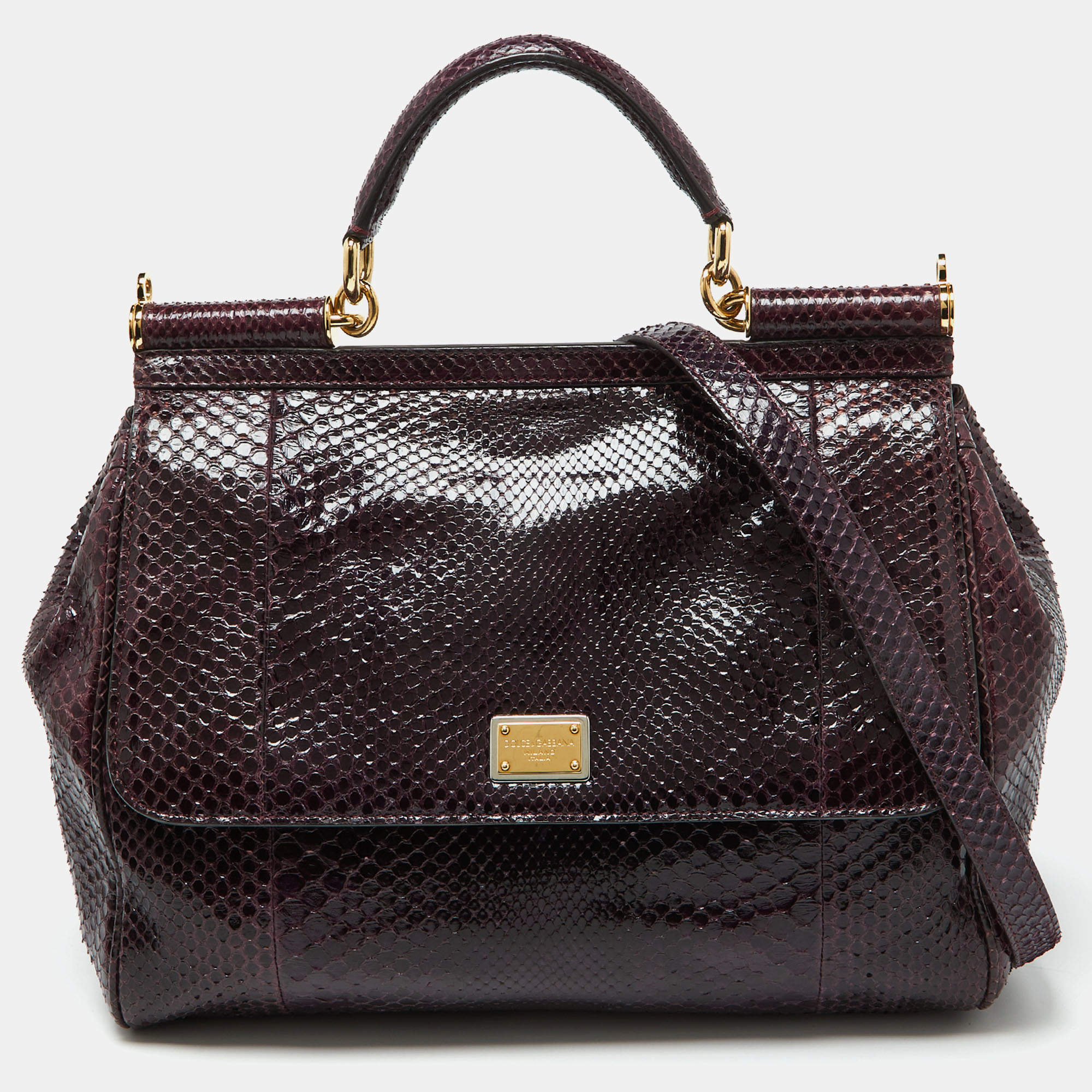 Pre Owned Dolce & Gabbana Purple Python Large Miss Sicily Top Handle Bag