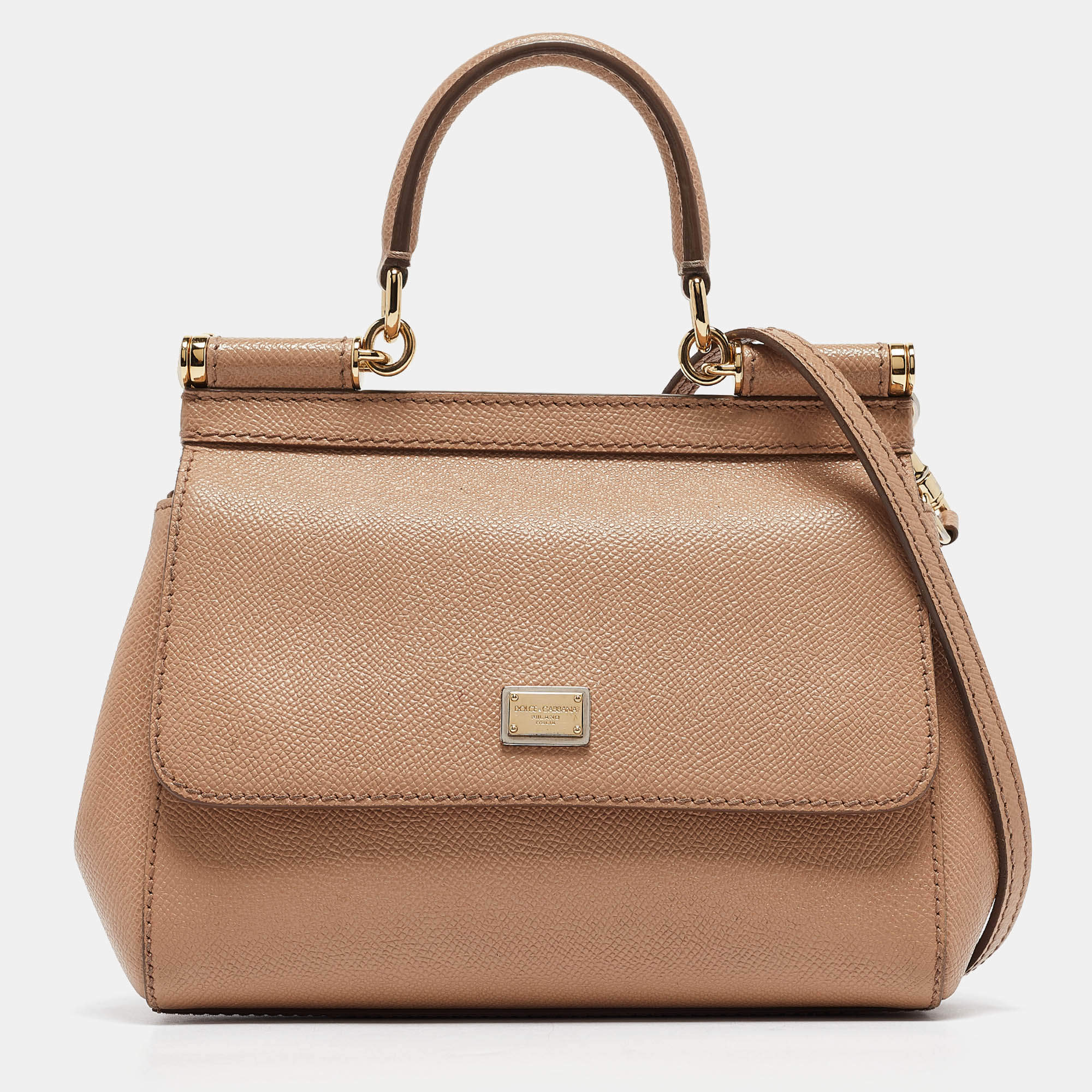 Pre Owned Dolce & Gabbana Beige Leather Small Miss Sicily Top Handle Bag
