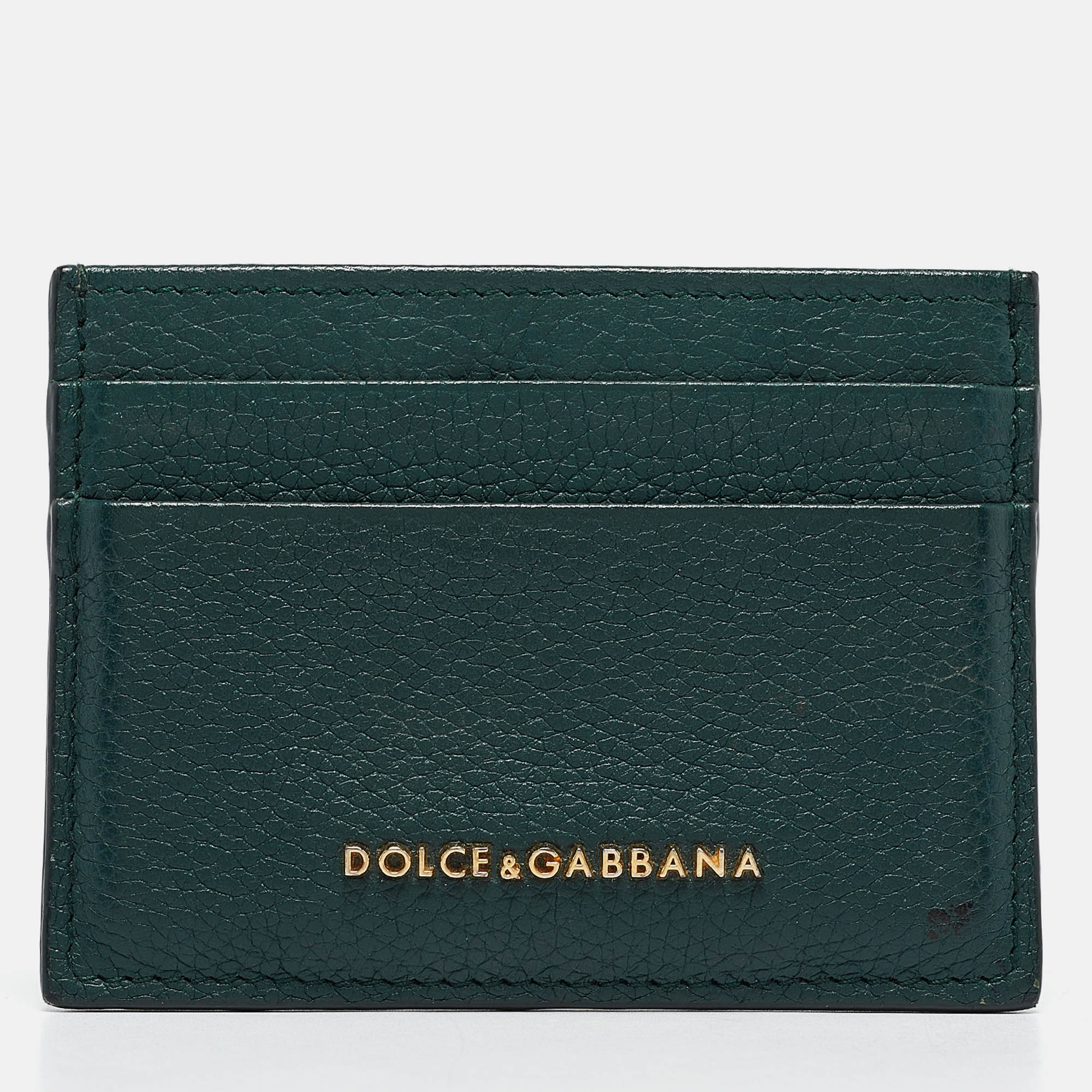 Pre Owned Dolce & Gabbana Green Leather Logo Card Holder