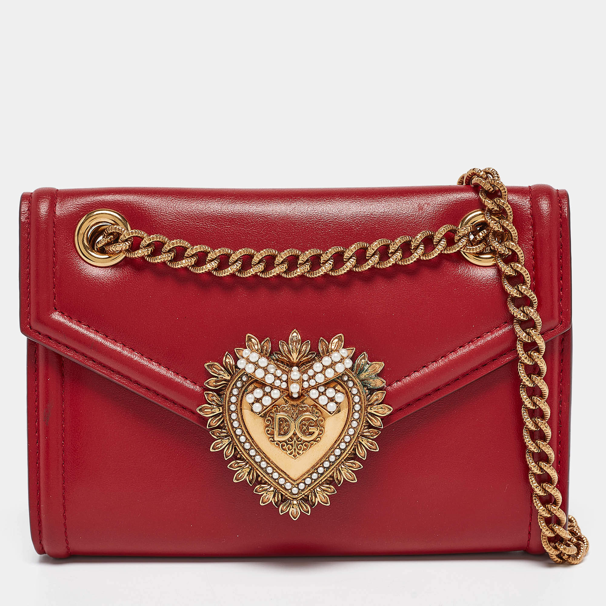 Dolce & Gabbana Red Leather Mini Devotion Crossbody Bag