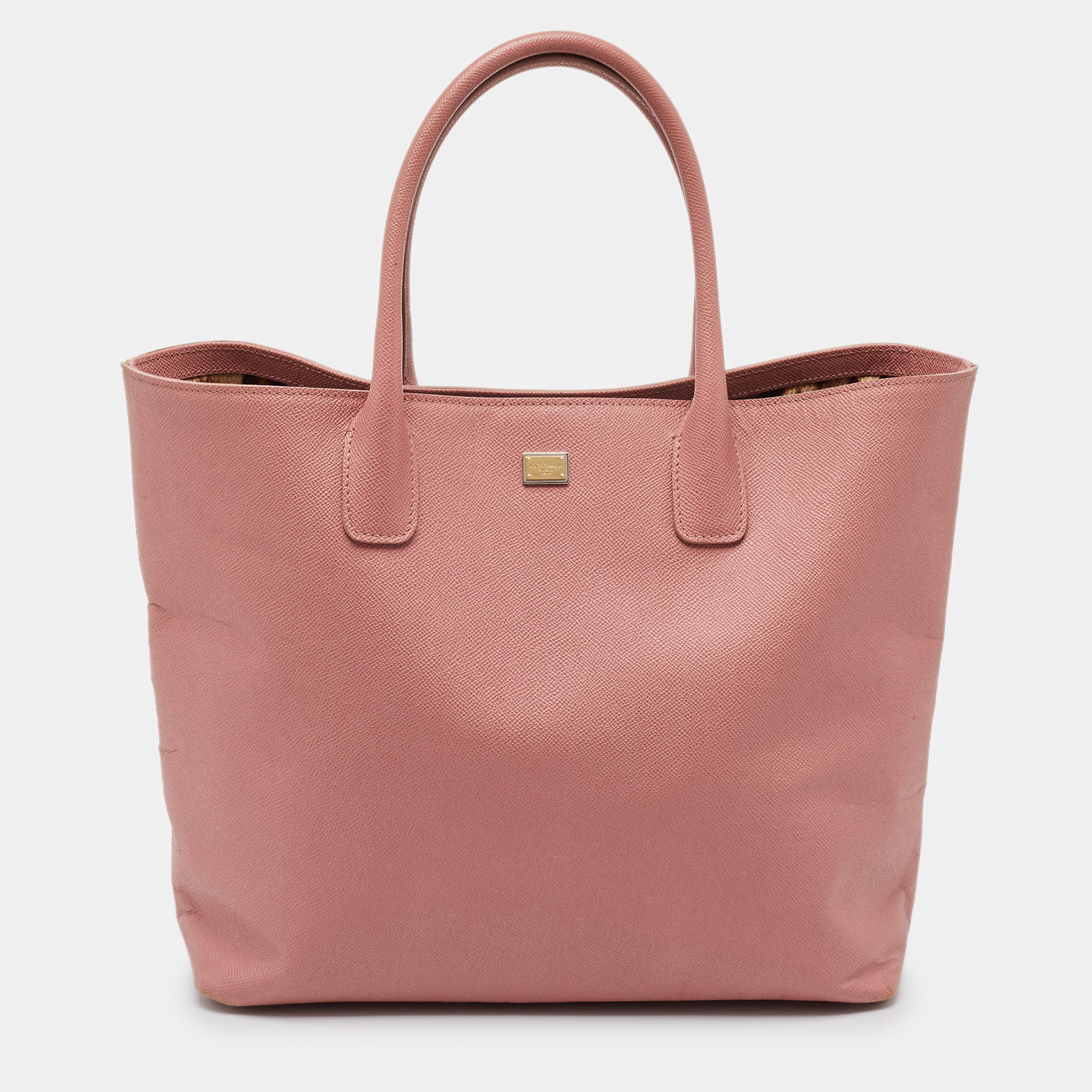Pre Owned Dolce & Gabbana Old Rose Leather Miss Alma Tote