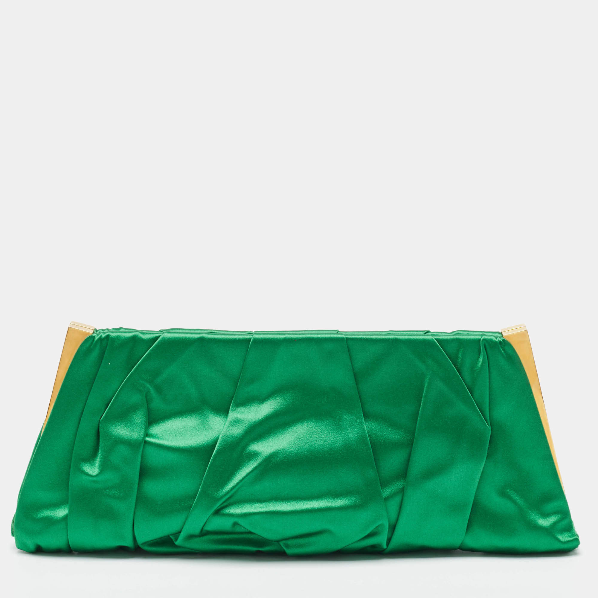 Pre Owned Dolce & Gabbana Green Pleated Satin Miss Lady Frame Clutch