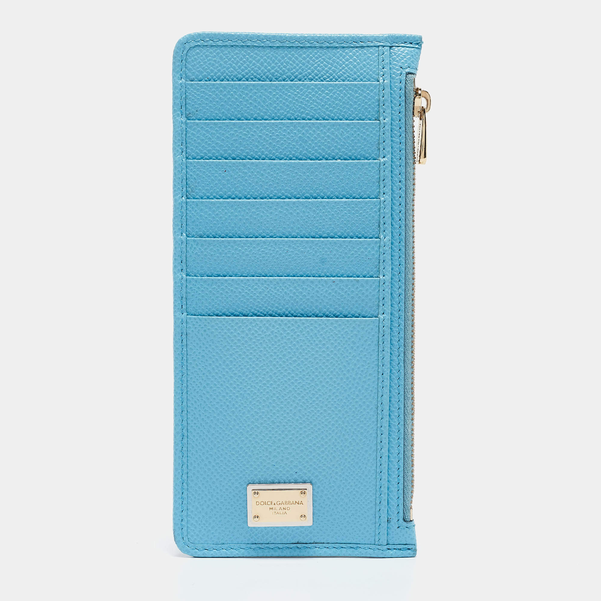 Pre Owned Dolce & Gabbana Navy Blue Leather Zip Long Card Holder