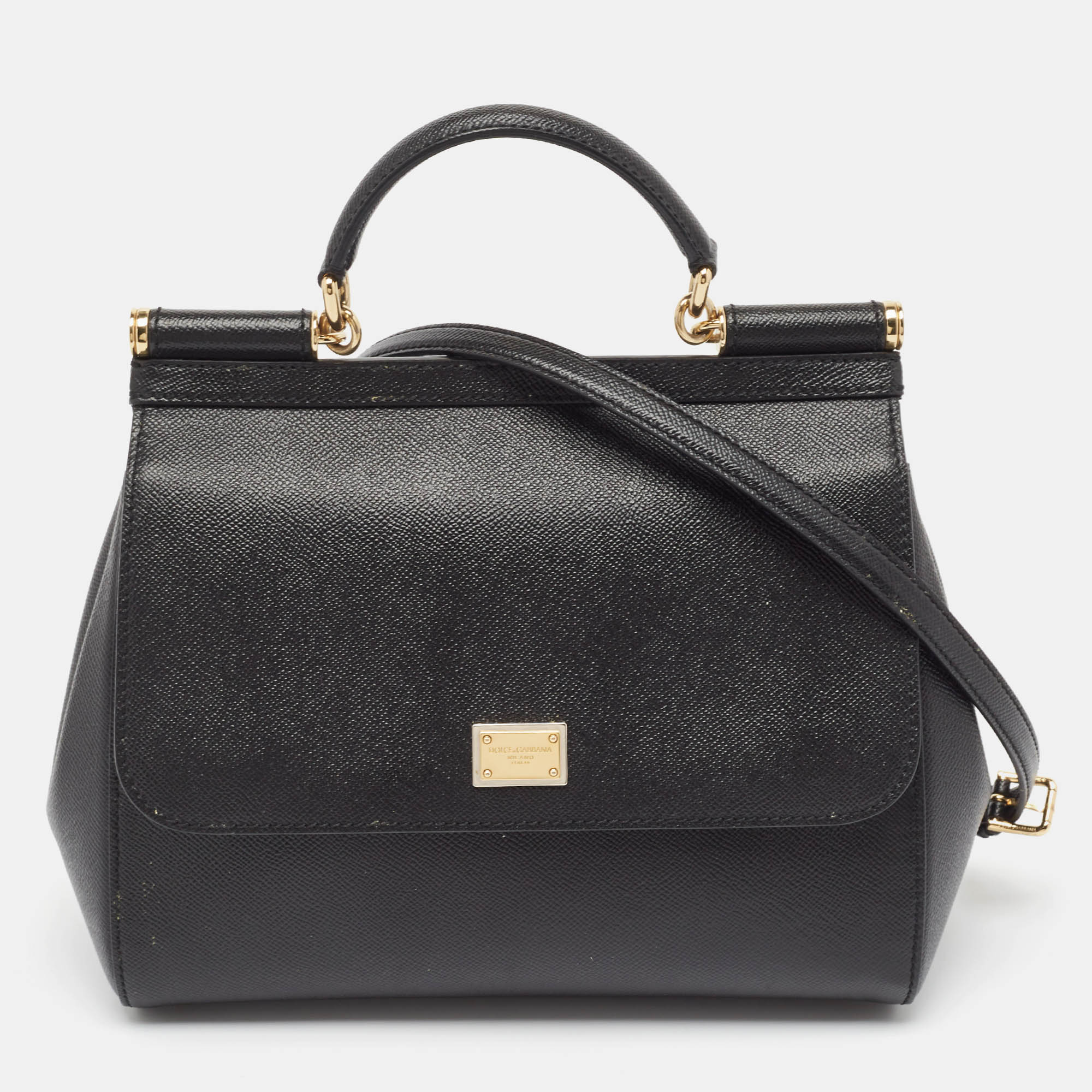 Pre Owned Dolce & Gabbana Black Leather Regular Miss Sicily Top Handle Bag