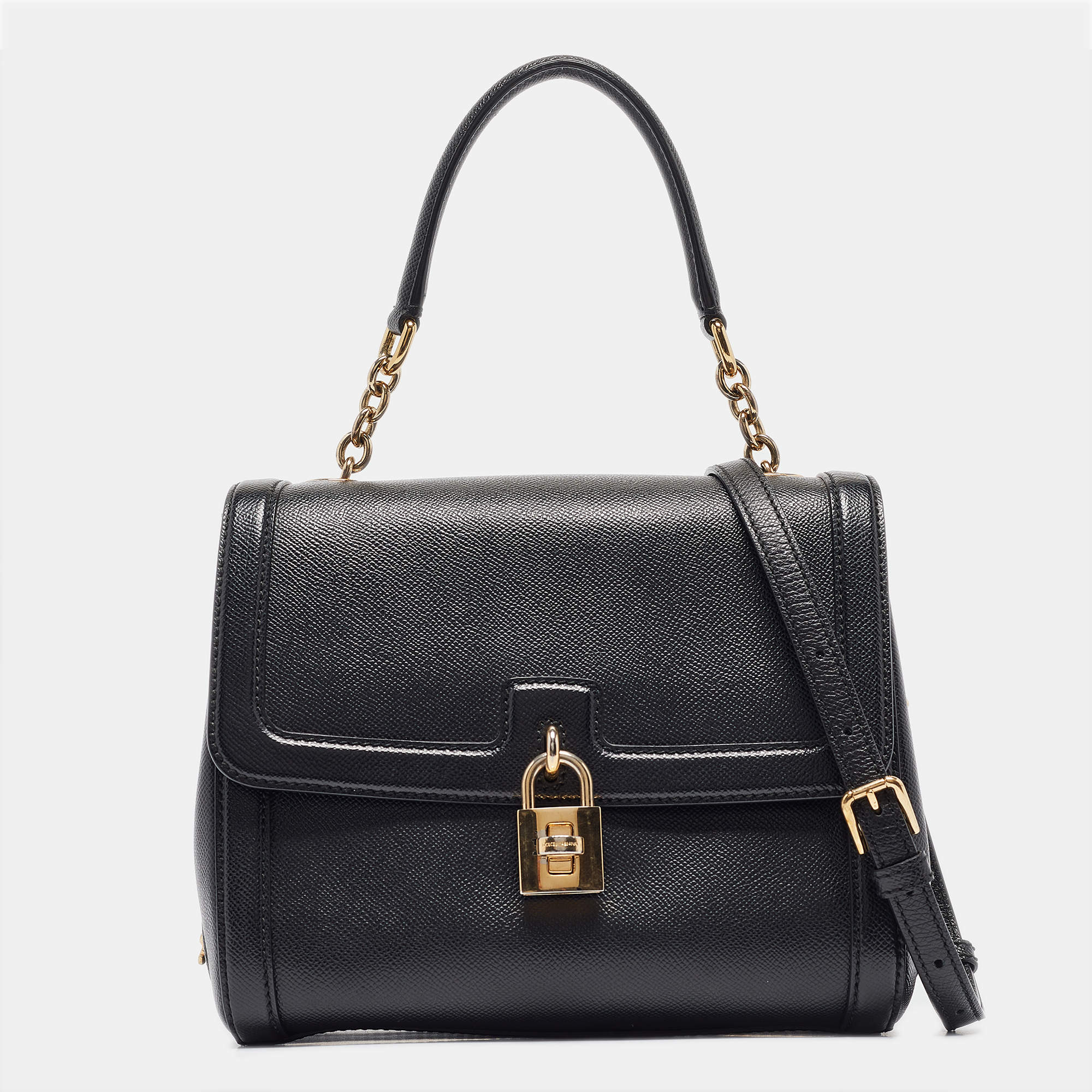 Pre Owned Dolce & Gabbana Black Leather Padlock Top Handle Bag