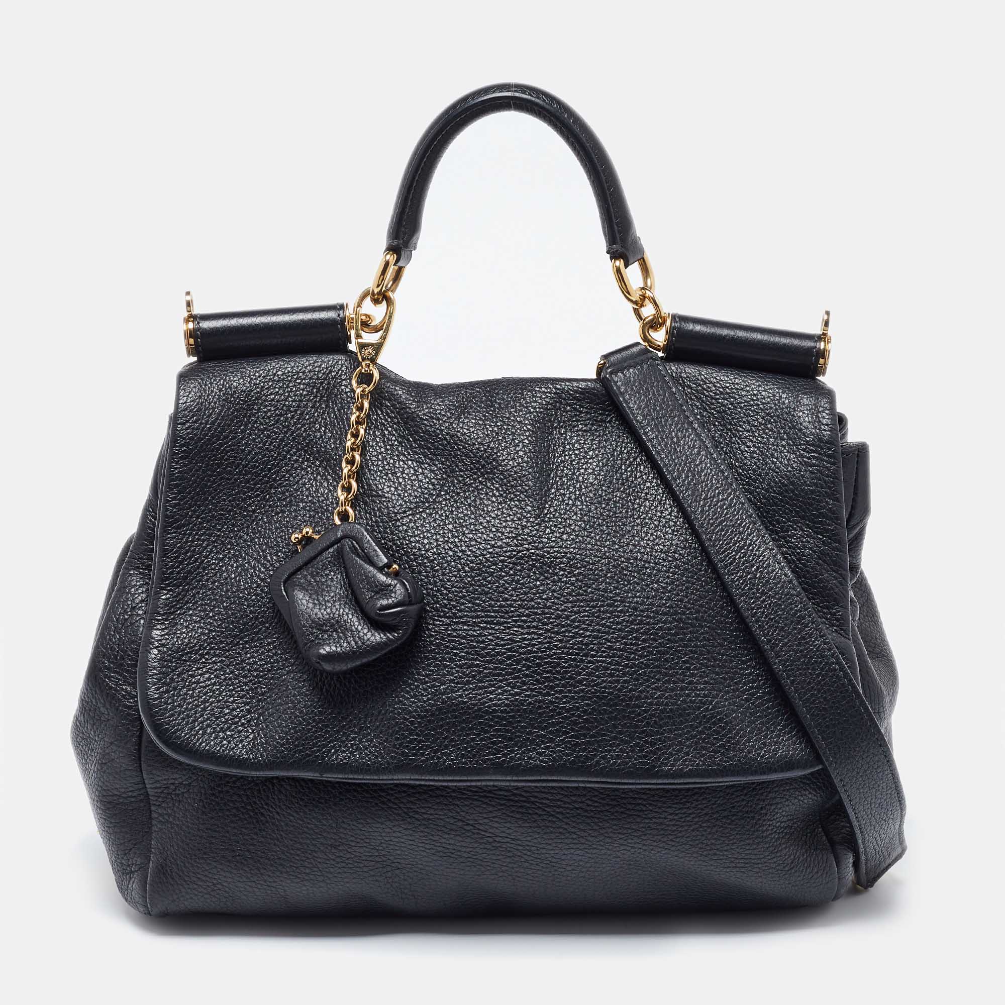 Pre Owned Dolce & Gabbana Black Leather Large Miss Sicily Top Handle Bag