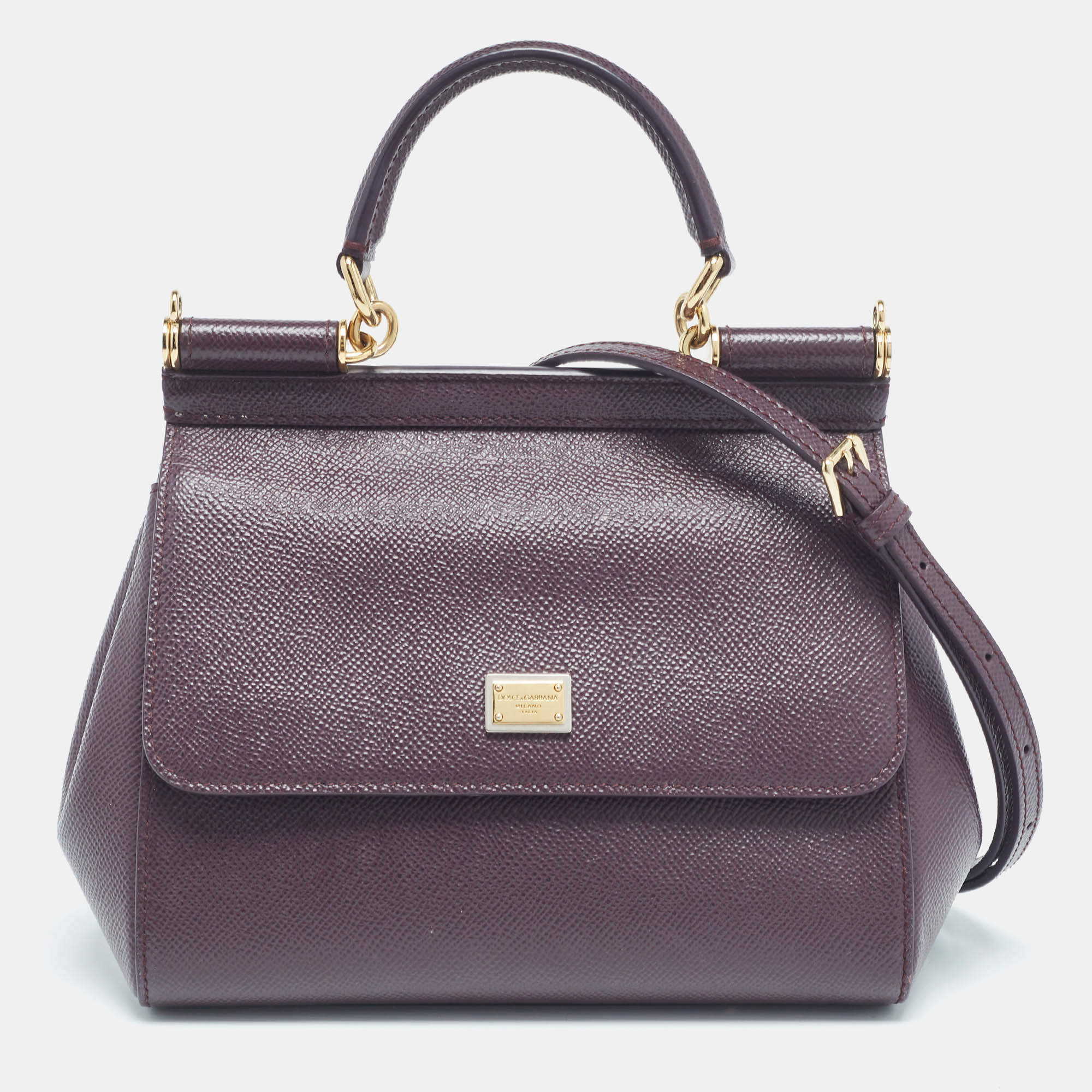 Dolce & Gabbana Plum Leather Small Miss Sicily Top Handle Bag