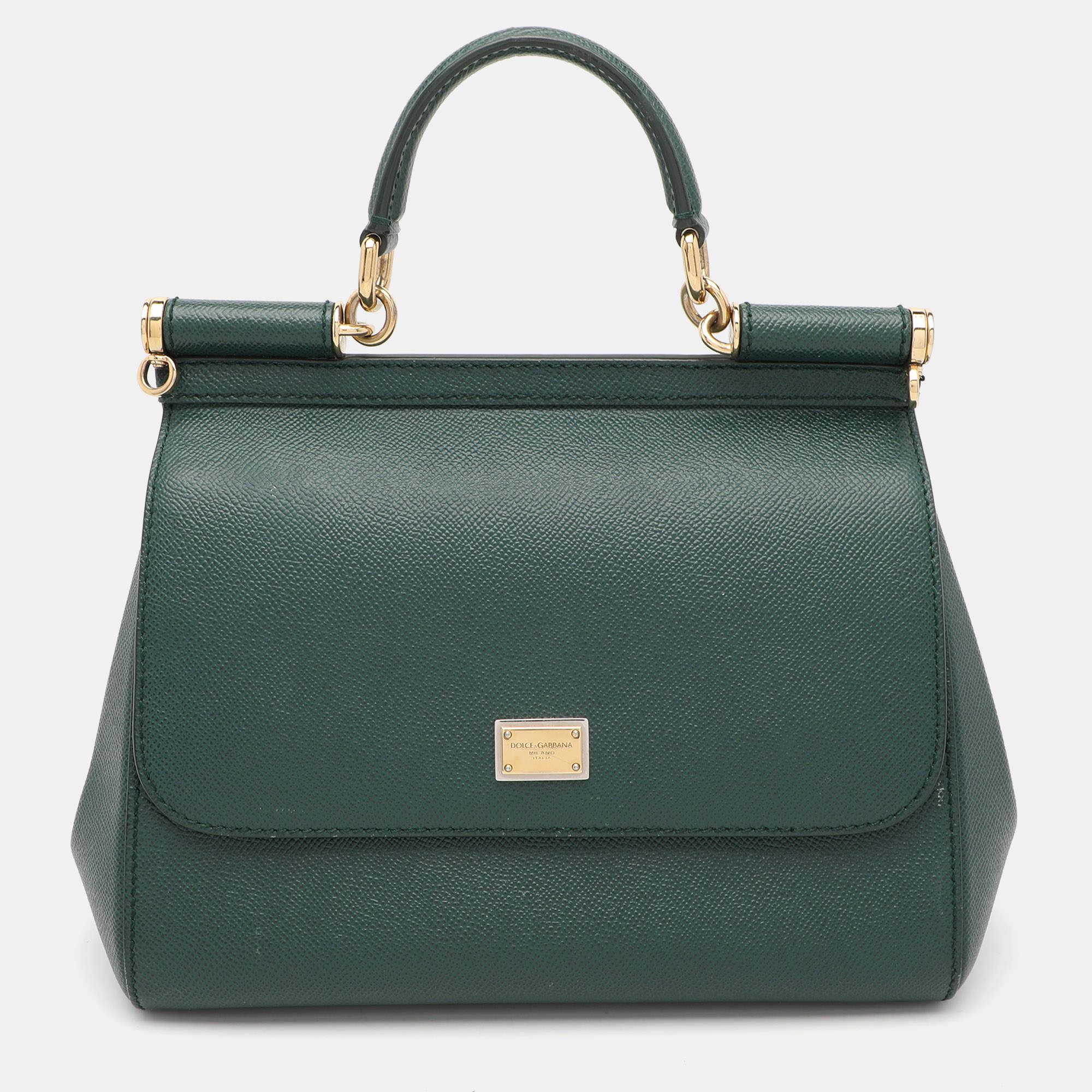 Pre Owned Dolce & Gabbana Green Leather Medium Miss Sicily Top Handle Bag