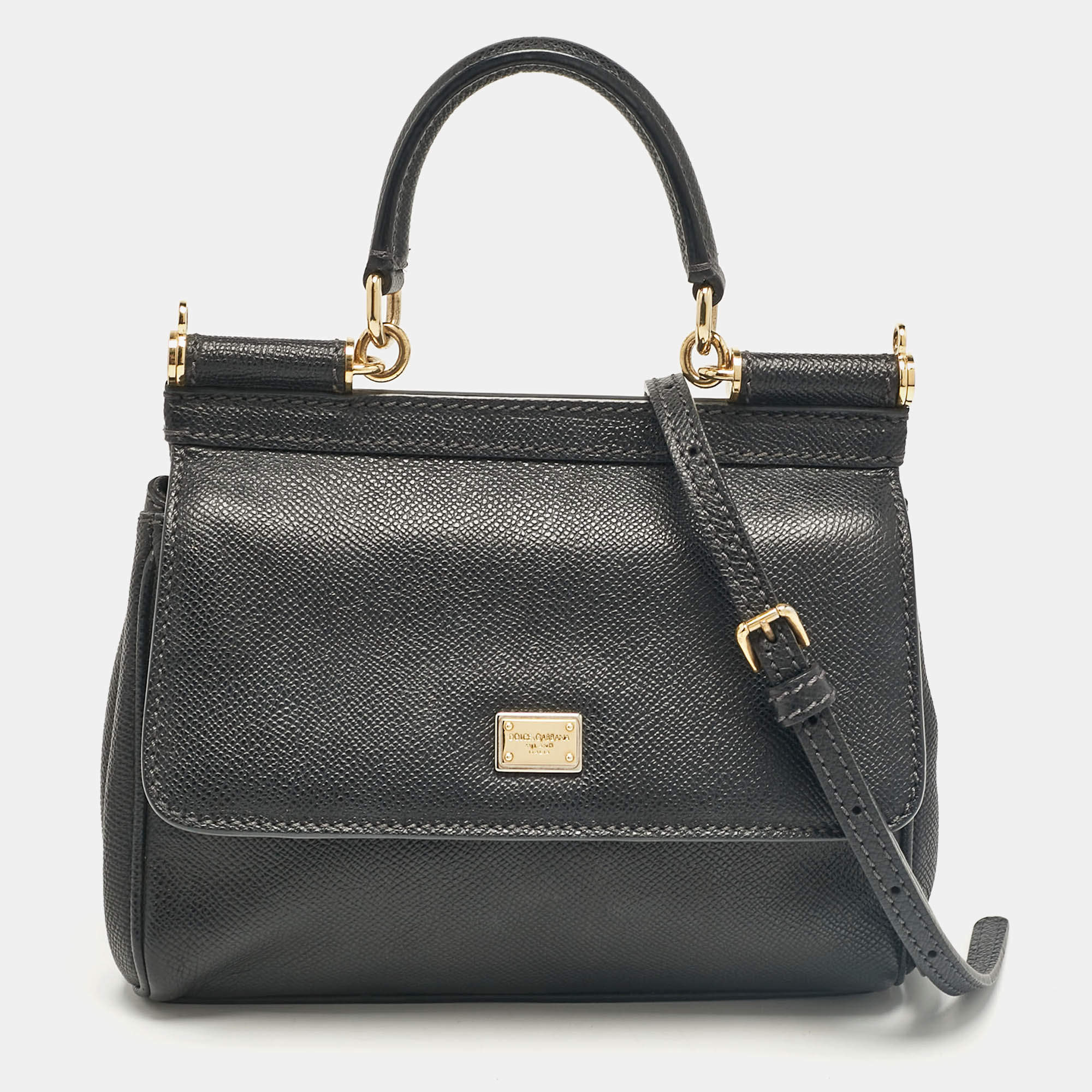 Pre Owned Dolce & Gabbana Black Leather Small Miss Sicily Top Handle Bag
