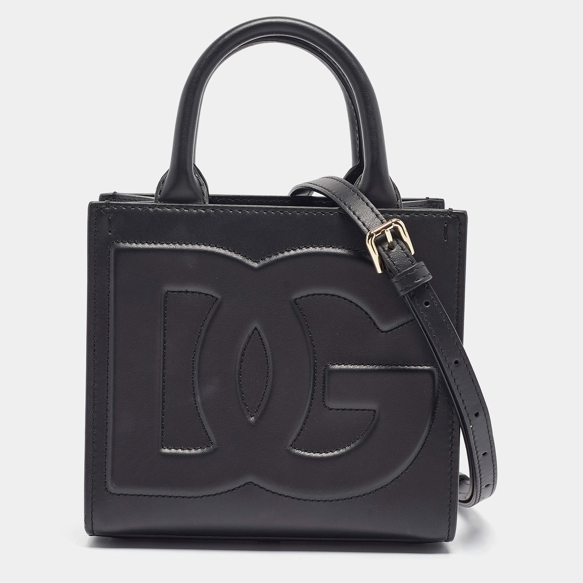 Pre Owned Dolce & Gabbana Black Leather Mini DG Daily Tote