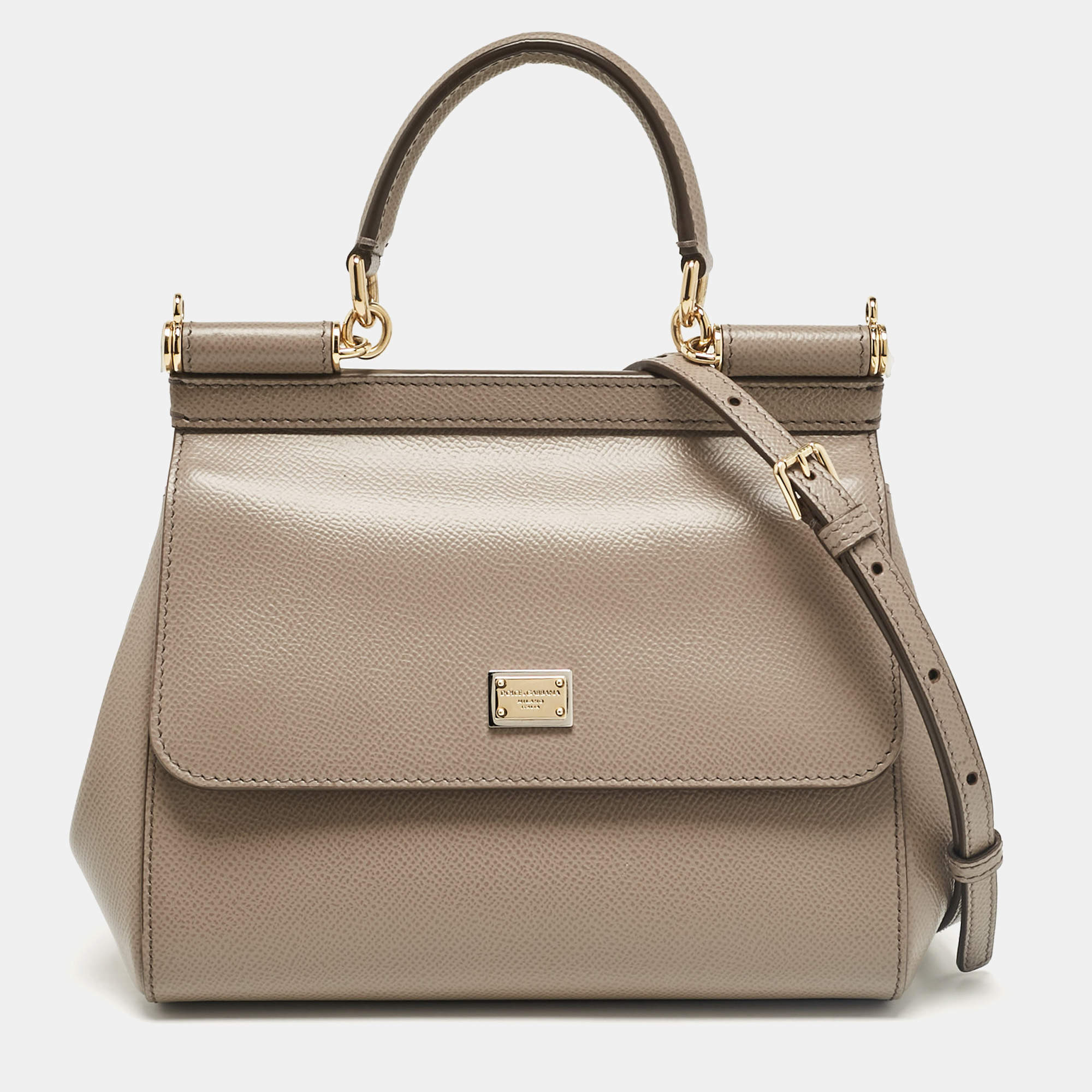 Pre Owned Dolce & Gabbana Grey Leather Small Miss Sicily Top Handle Bag