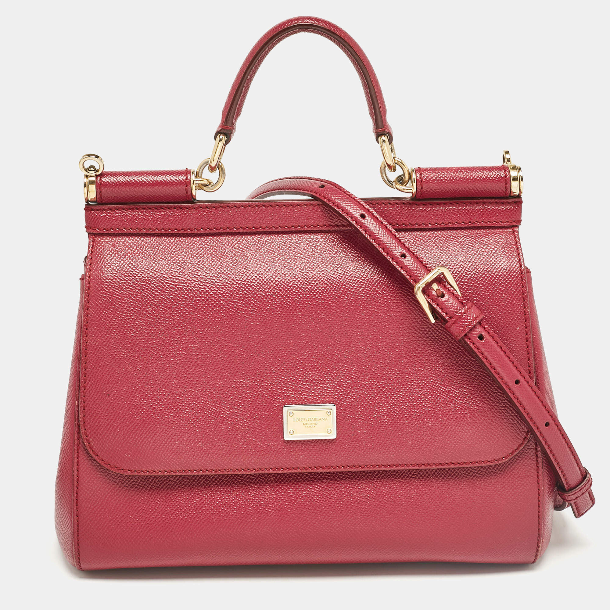 Dolce & Gabbana Fuchsia Leather Medium Miss Sicily Top Handle Bag