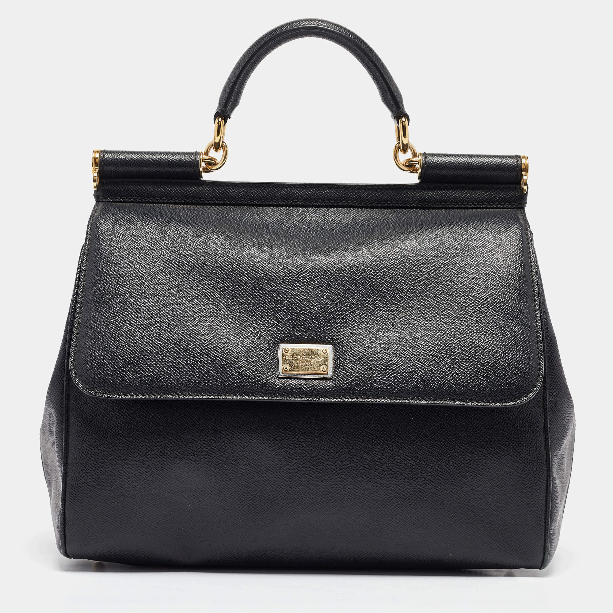 Pre Owned Dolce & Gabbana Black Leather Large Miss Sicily Top Handle Bag