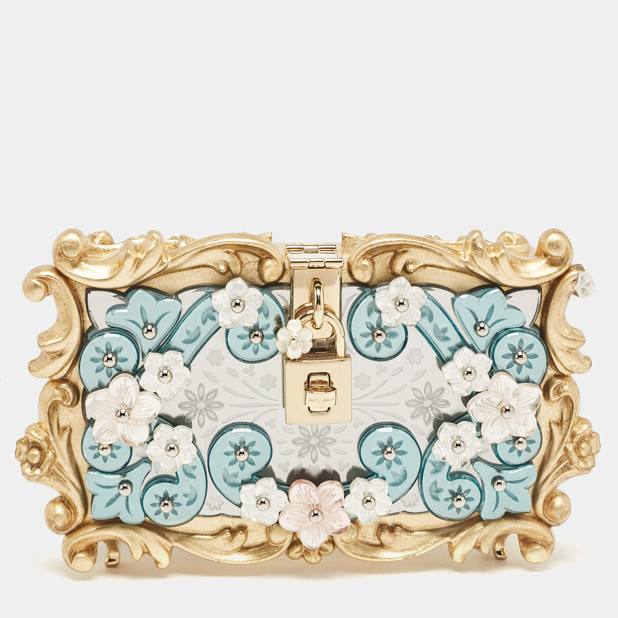 Dolce & Gabbana Gold  Acrylic Mirrored Baroque Dolce Box Bag