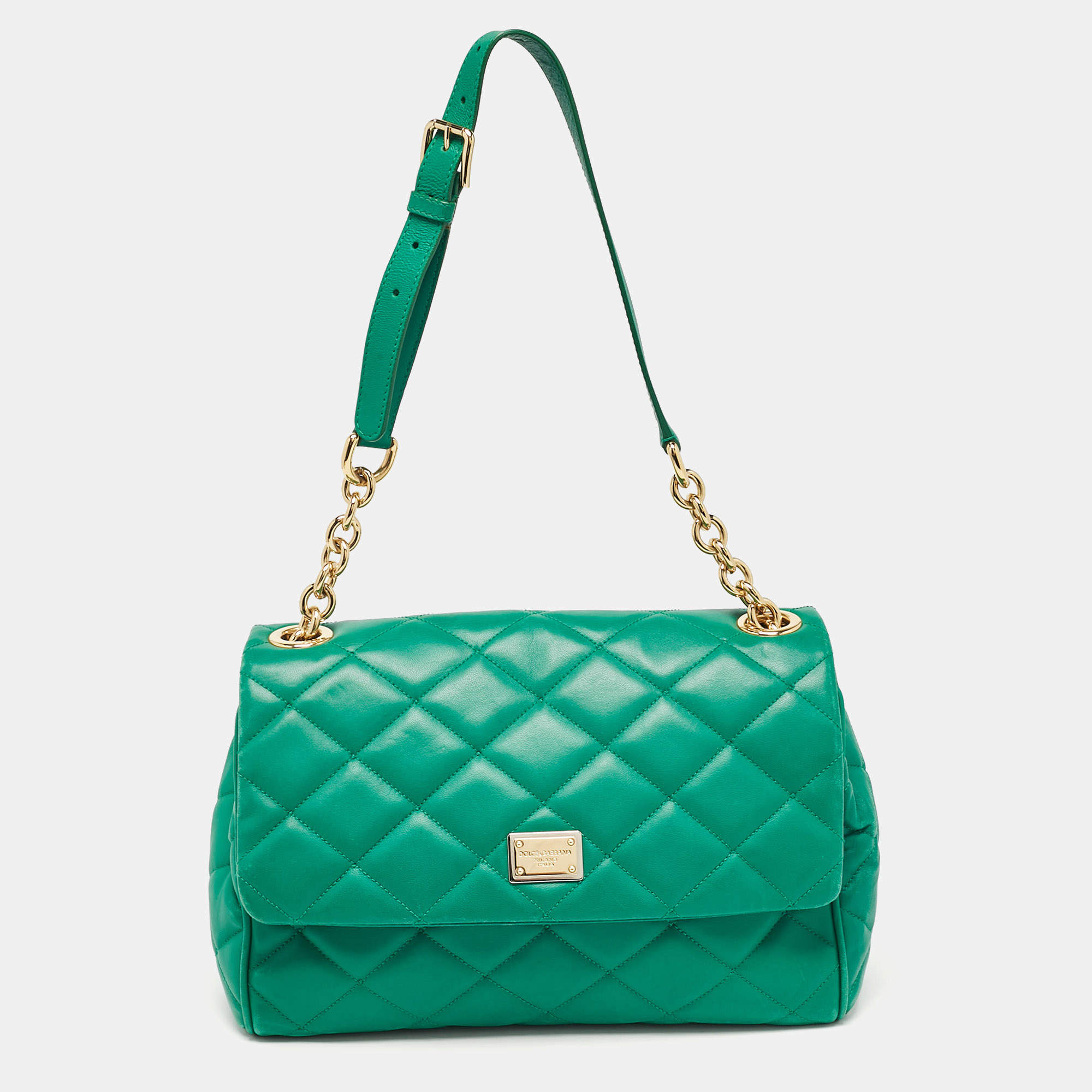 Pre Owned Dolce & Gabbana Green Quilted Leather Miss Kate Shoulder Bag