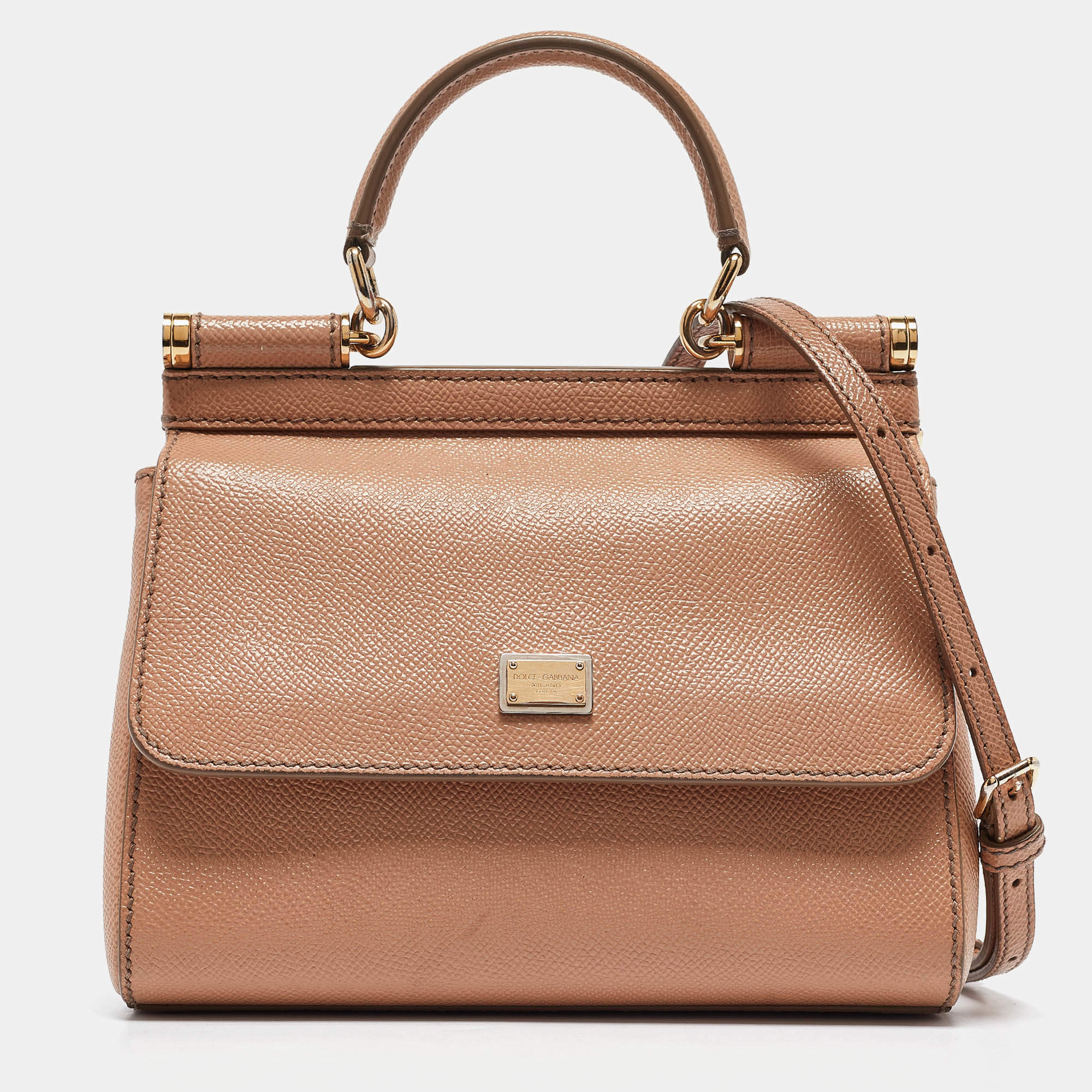 Pre Owned Dolce & Gabbana Beige Leather Small Miss Sicily Top Handle Bag