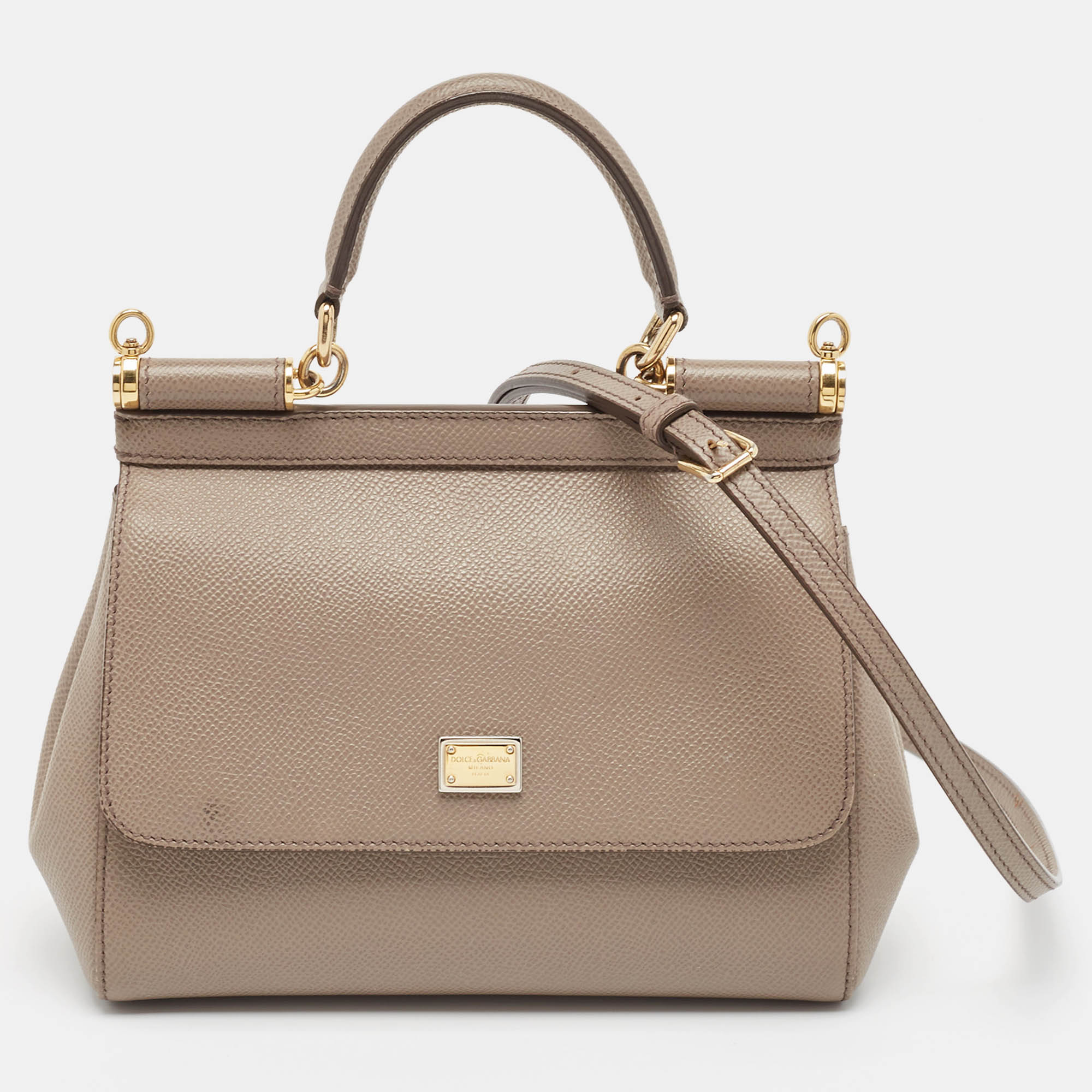 Pre Owned Dolce & Gabbana Beige Leather Small Miss Sicily Top Handle Bag