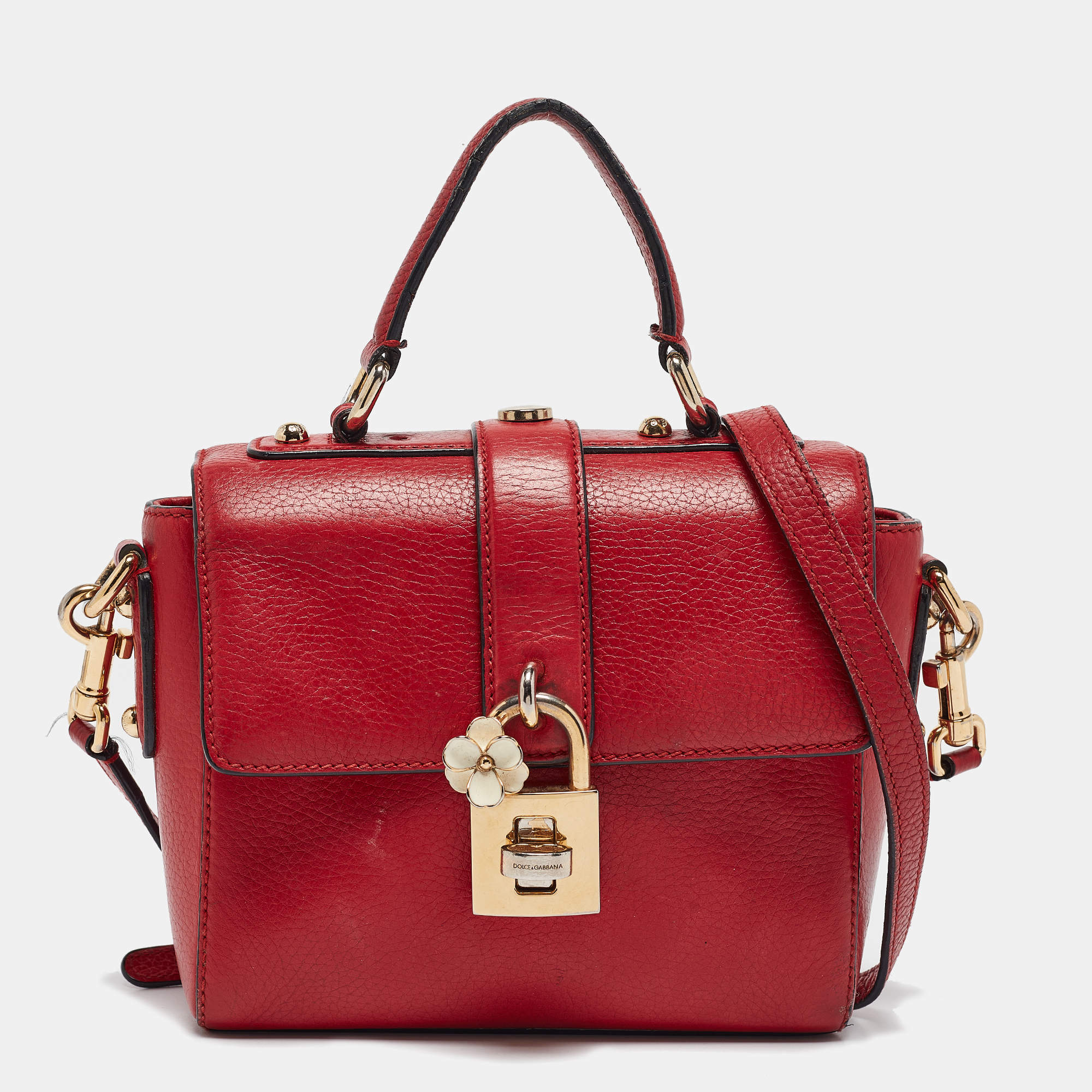 Pre Owned Dolce & Gabbana Red Leather Soft Dolce Top Handle Bag