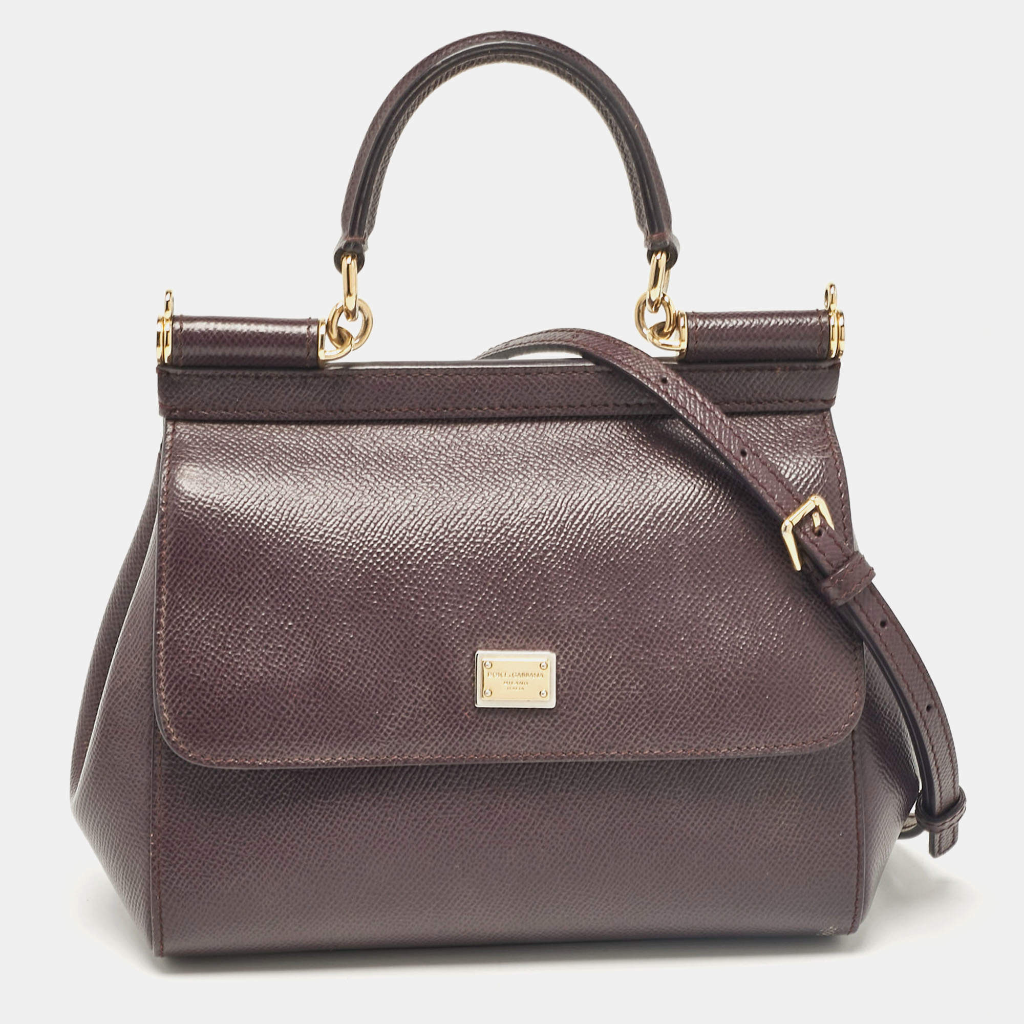 Pre Owned Dolce & Gabbana Purple Leather Small Miss Sicily Top Handle Bag