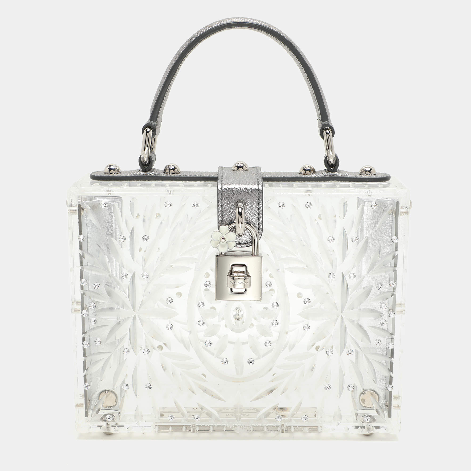 Pre Owned Dolce & Gabbana Silver Plexiglass Cinderella Top Handle Bag